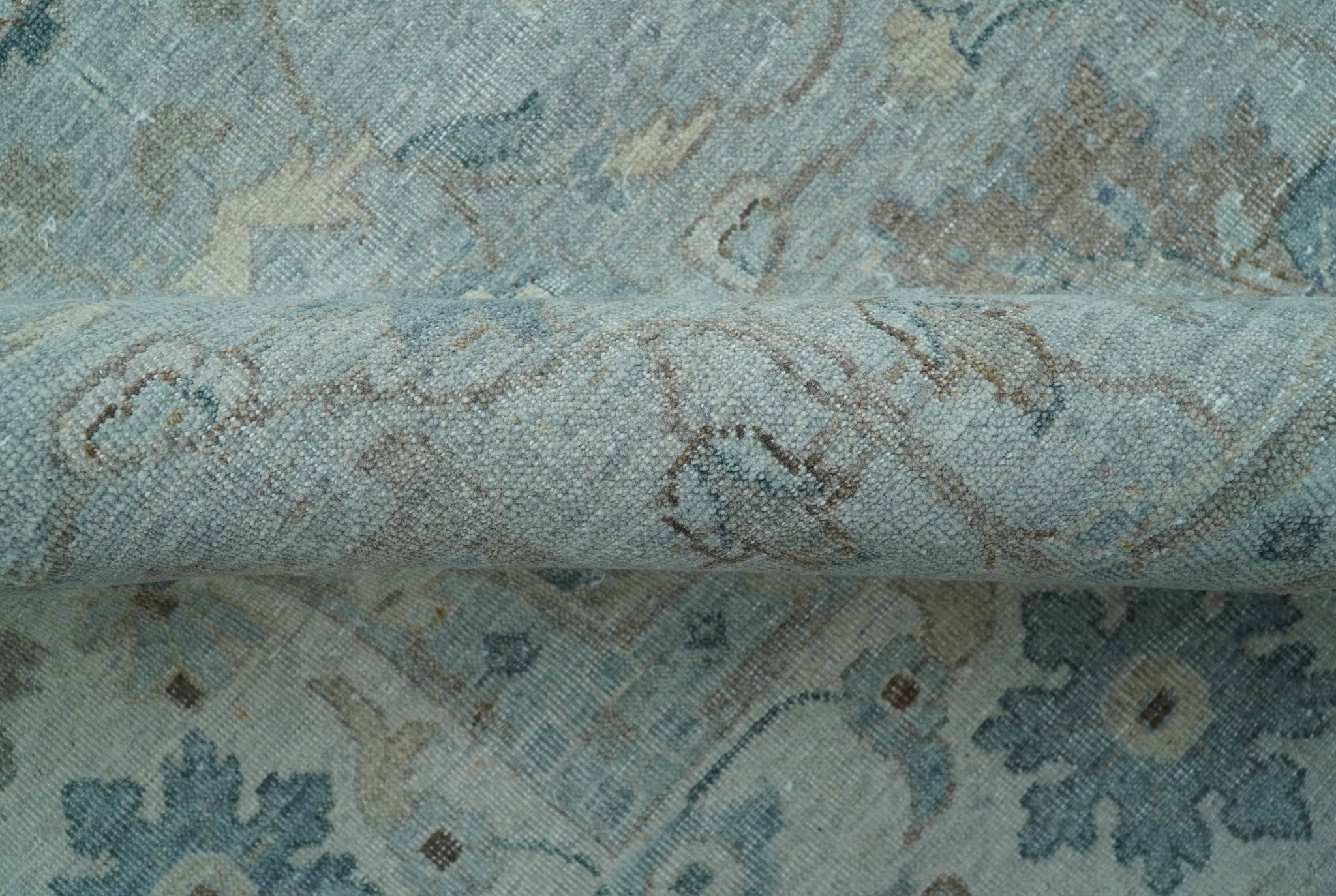 Traditional Turkish Design Blue And Beige 10x14 Hand Knotted Wool Area Rug