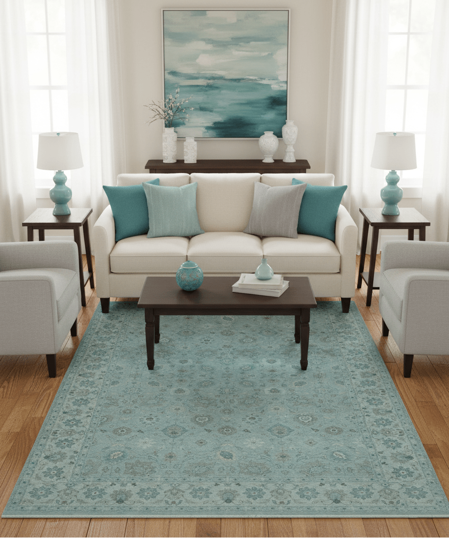 Traditional Turkish Design Blue And Beige 10x14 Hand Knotted Wool Area Rug