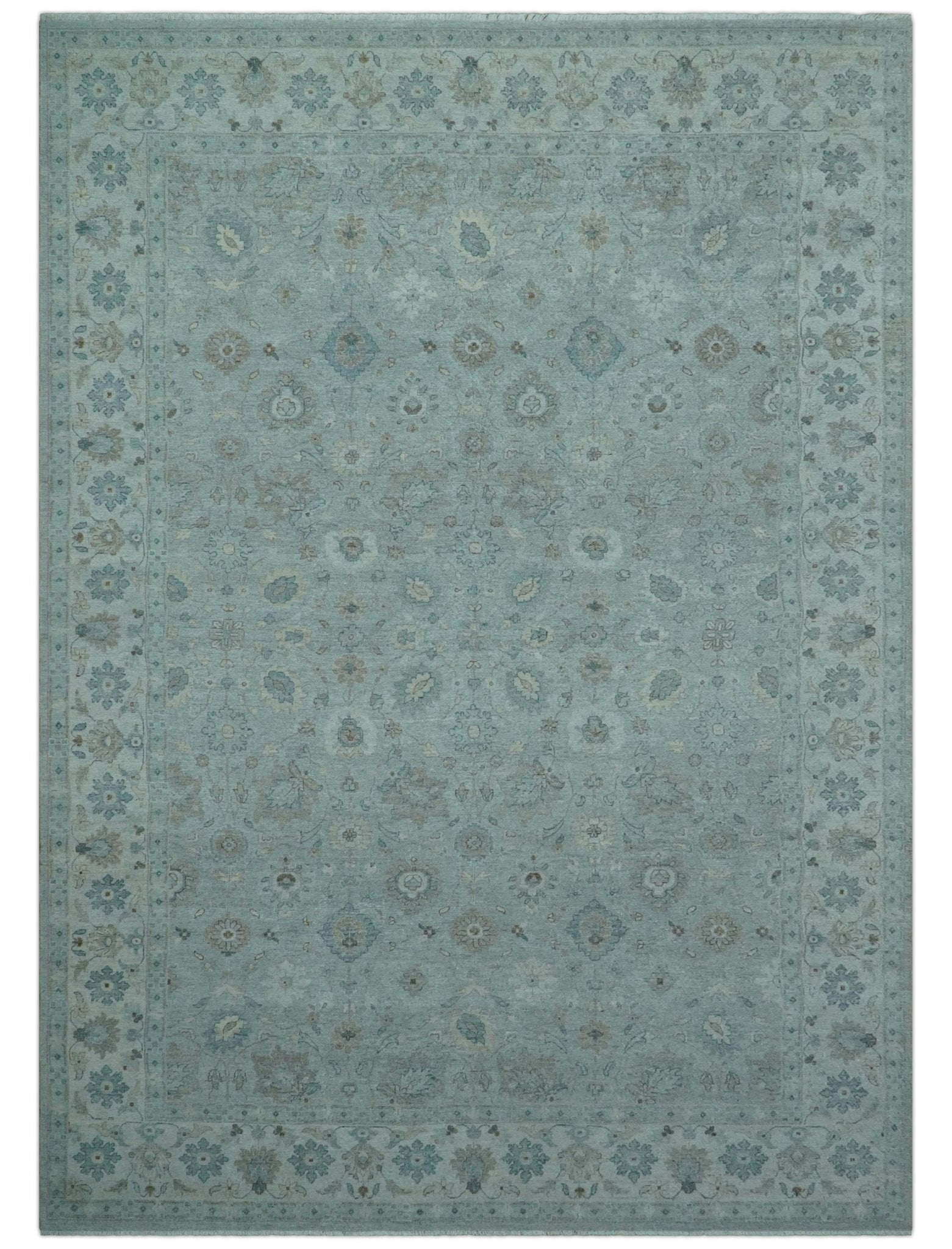 Traditional Turkish Design Blue And Beige 10x14 Hand Knotted Wool Area Rug
