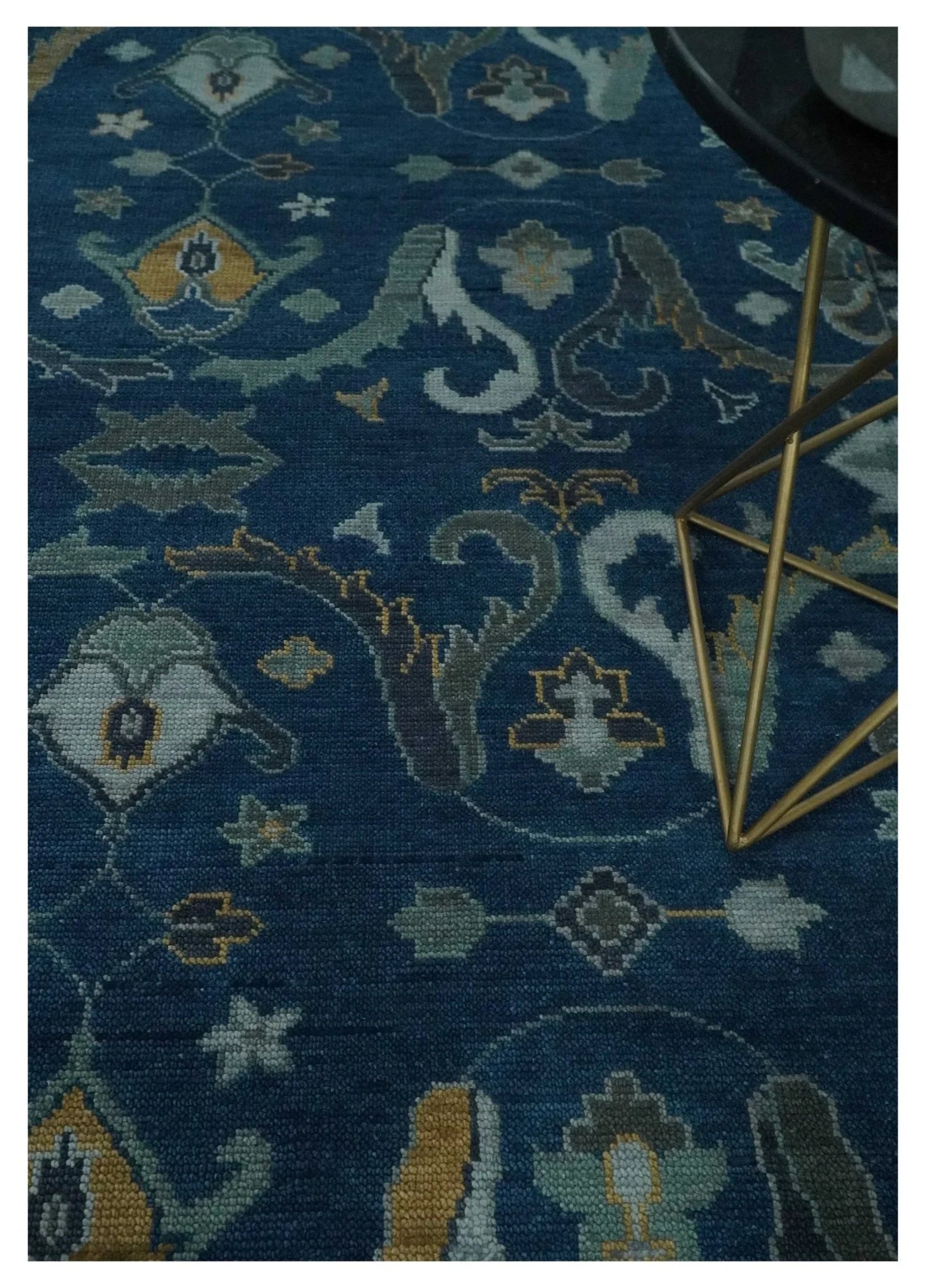Traditional Turkish Design Hand Knotted Oriental Oushak Blue and Aqua Wool Area Rug - The Rug Decor