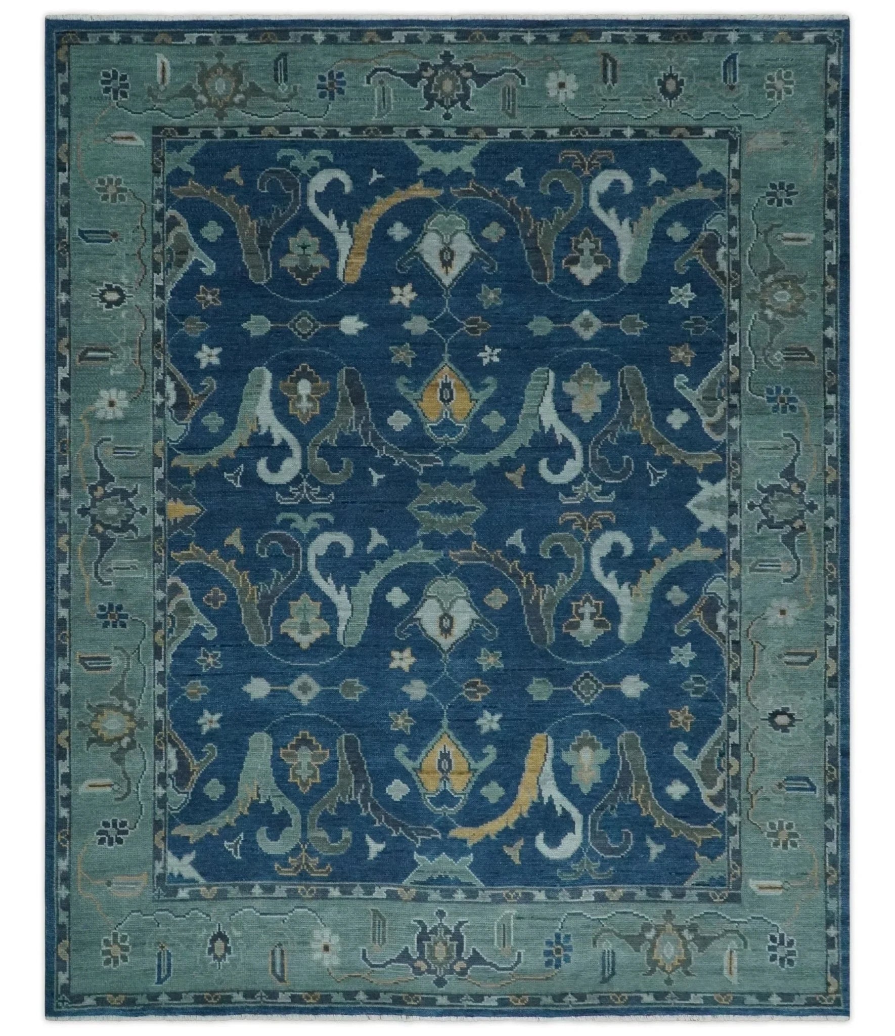 Traditional Turkish Design Hand Knotted Oriental Oushak Blue and Aqua Wool Area Rug - The Rug Decor