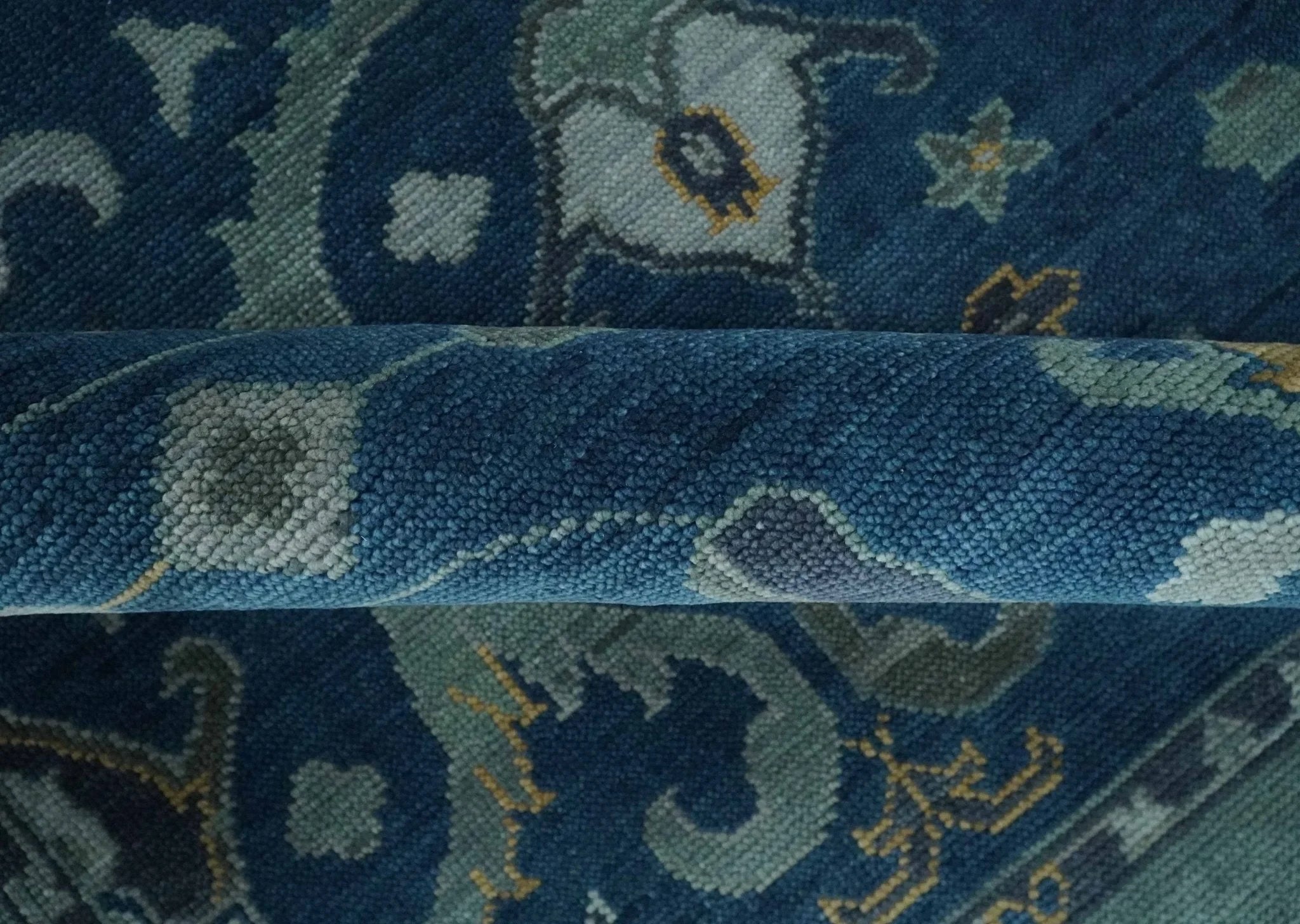 Traditional Turkish Design Hand Knotted Oriental Oushak Blue and Aqua Wool Area Rug - The Rug Decor