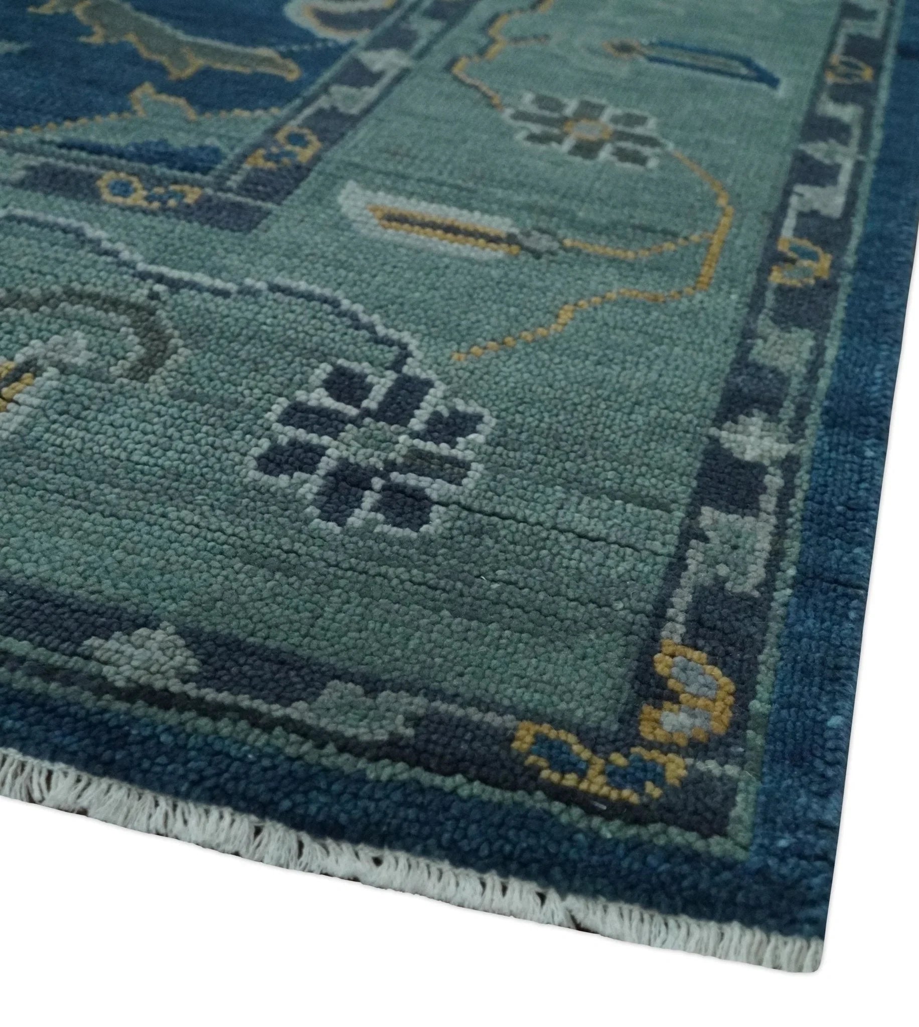 Traditional Turkish Design Hand Knotted Oriental Oushak Blue and Aqua Wool Area Rug - The Rug Decor