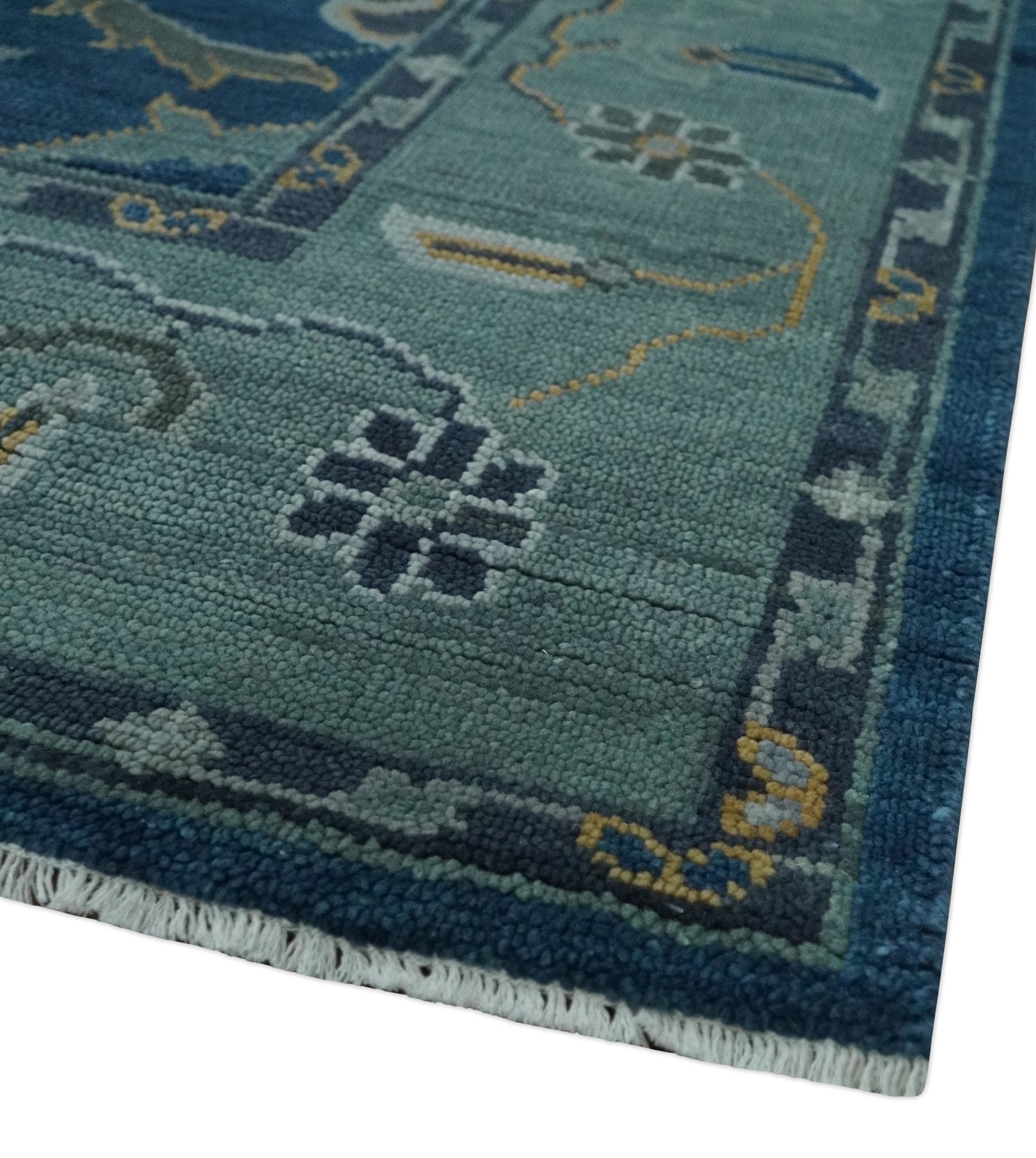 Traditional Turkish Design Hand Knotted Oriental Oushak Blue and Aqua Wool Area Rug