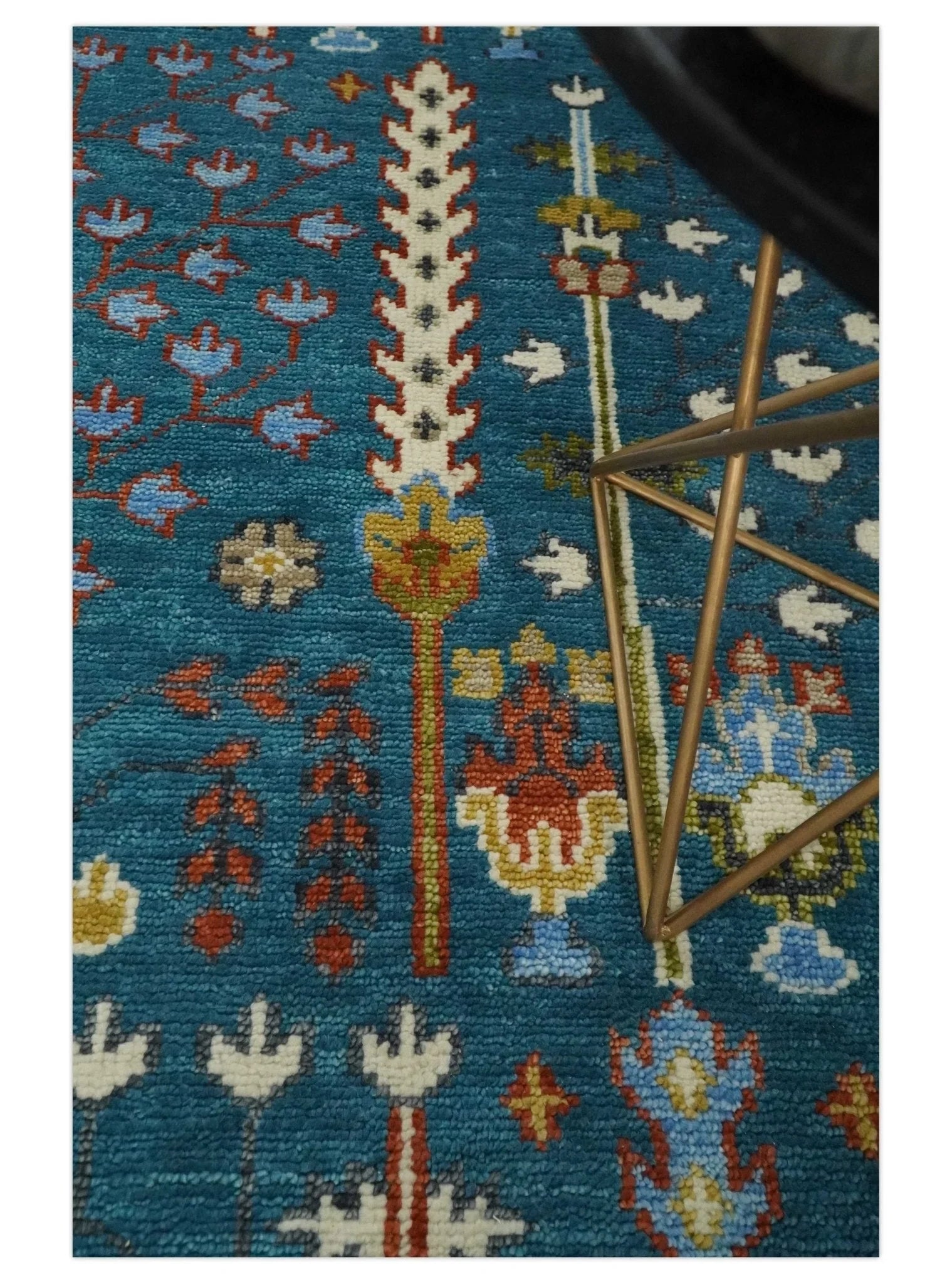 Tree of Life 5x8, 6x9, 8x10, 9x12, 10x14 and 12x15 Hand Knotted Teal Blue and Ivory Traditional Persian Vintage Wool Rug | TRDCP785 - The Rug Decor