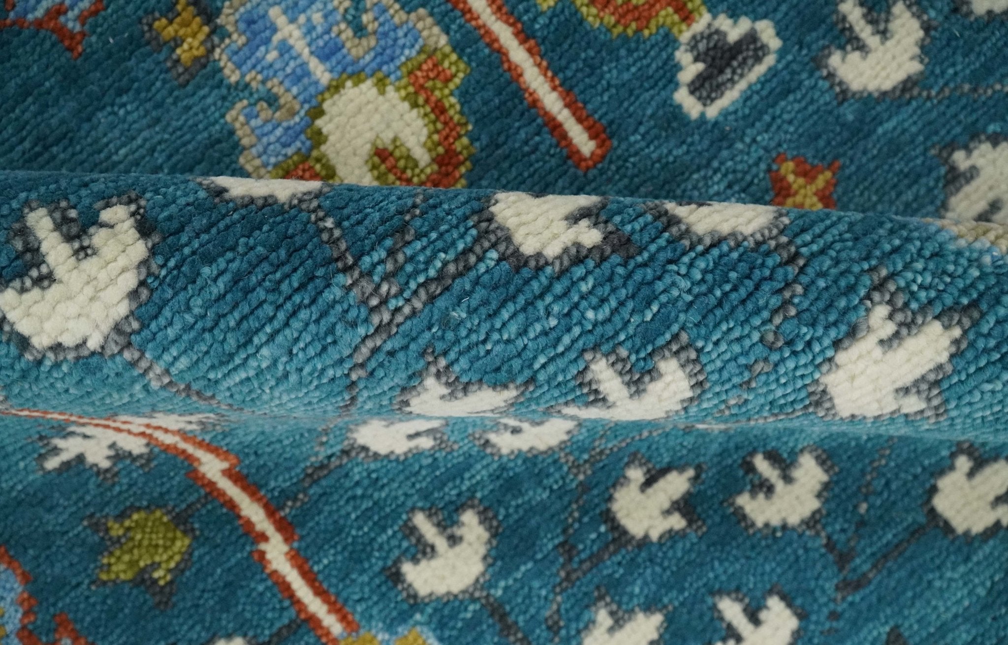 Tree of Life 5x8, 6x9, 8x10, 9x12, 10x14 and 12x15 Hand Knotted Teal Blue and Ivory Traditional Persian Vintage Wool Rug | TRDCP785 - The Rug Decor