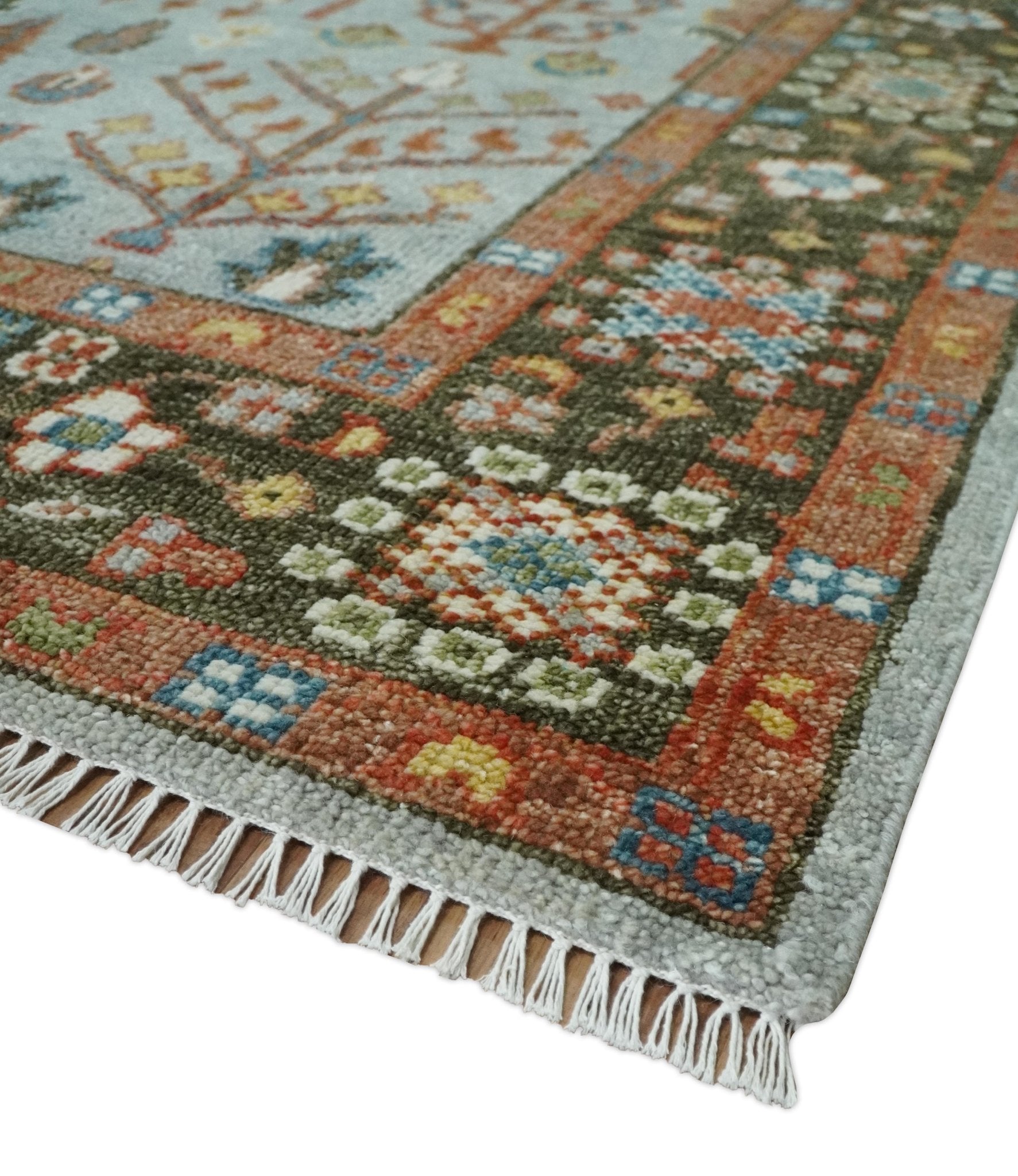 Tree of Life Multi Size Hand Knotted Silver, Brown and Rust Traditional Vintage Oushak Wool Rug