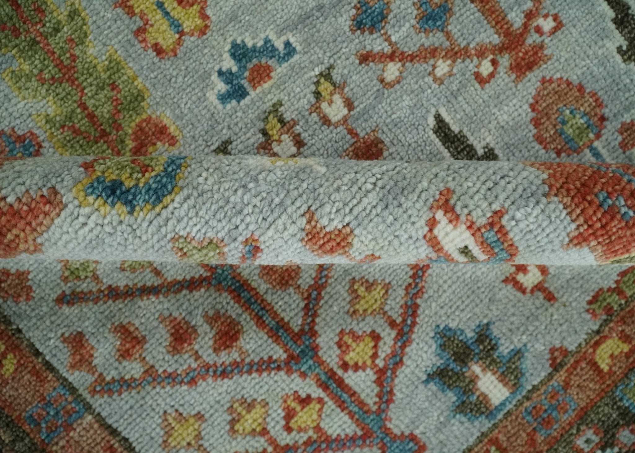 Tree of Life Multi Size Hand Knotted Silver, Brown and Rust Traditional Vintage Oushak Wool Rug