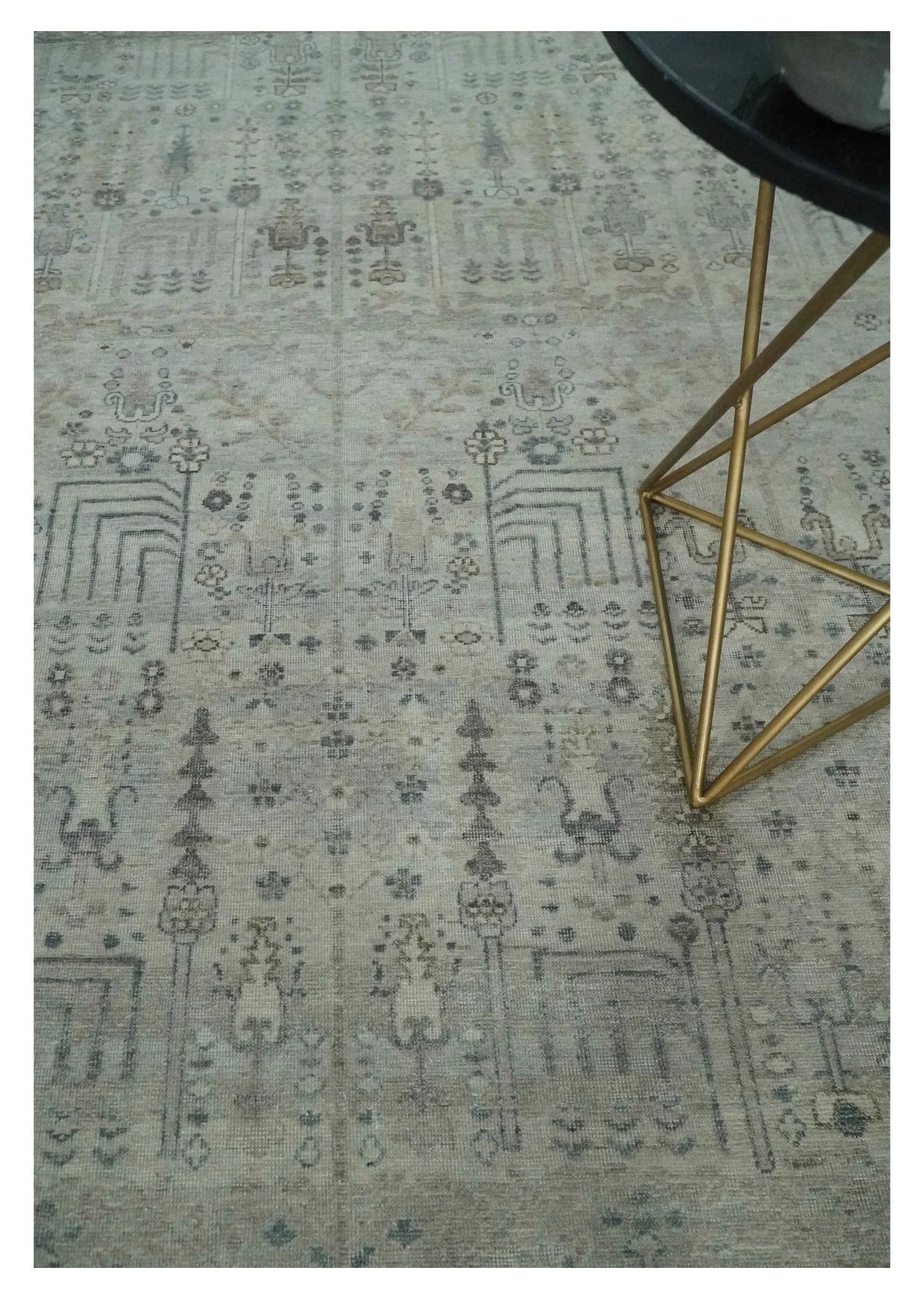 Tree of life Antique Distressed Finished Gray and Silver Low Pile Multi Size wool Area Rug - The Rug Decor