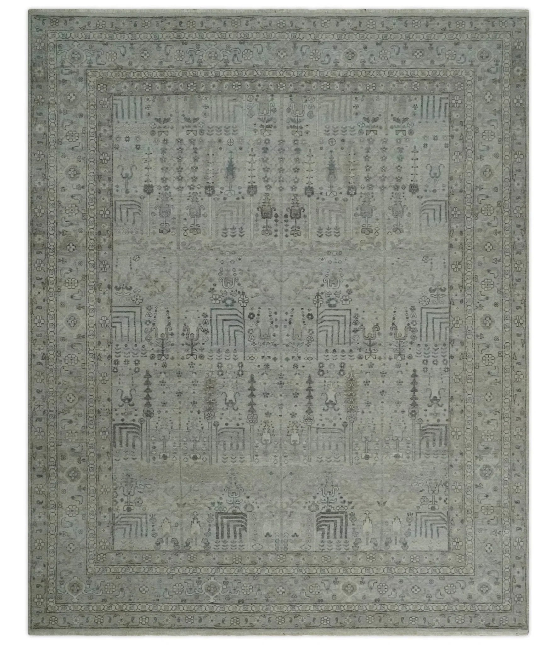 Tree of life Antique Distressed Finished Gray and Silver Low Pile Multi Size wool Area Rug - The Rug Decor