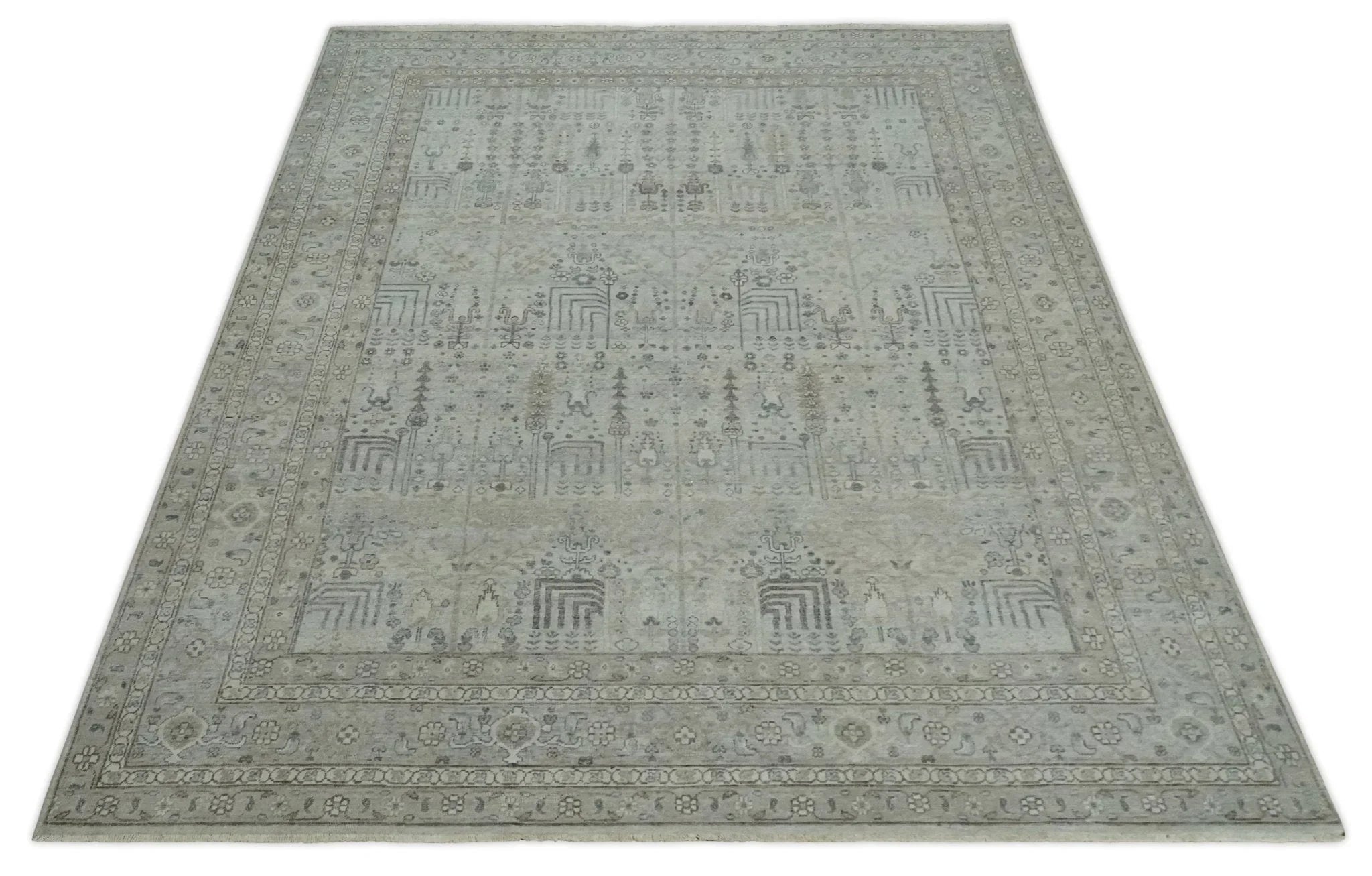Tree of life Antique Distressed Finished Gray and Silver Low Pile Multi Size wool Area Rug - The Rug Decor
