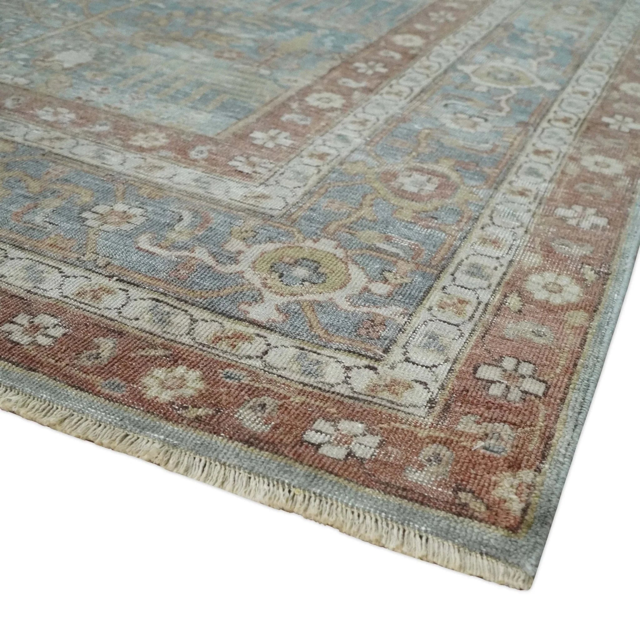 Tree of life Antique Distressed Finished Gray, Silver and Rust Low Pile Multi Size wool Area Rug - The Rug Decor