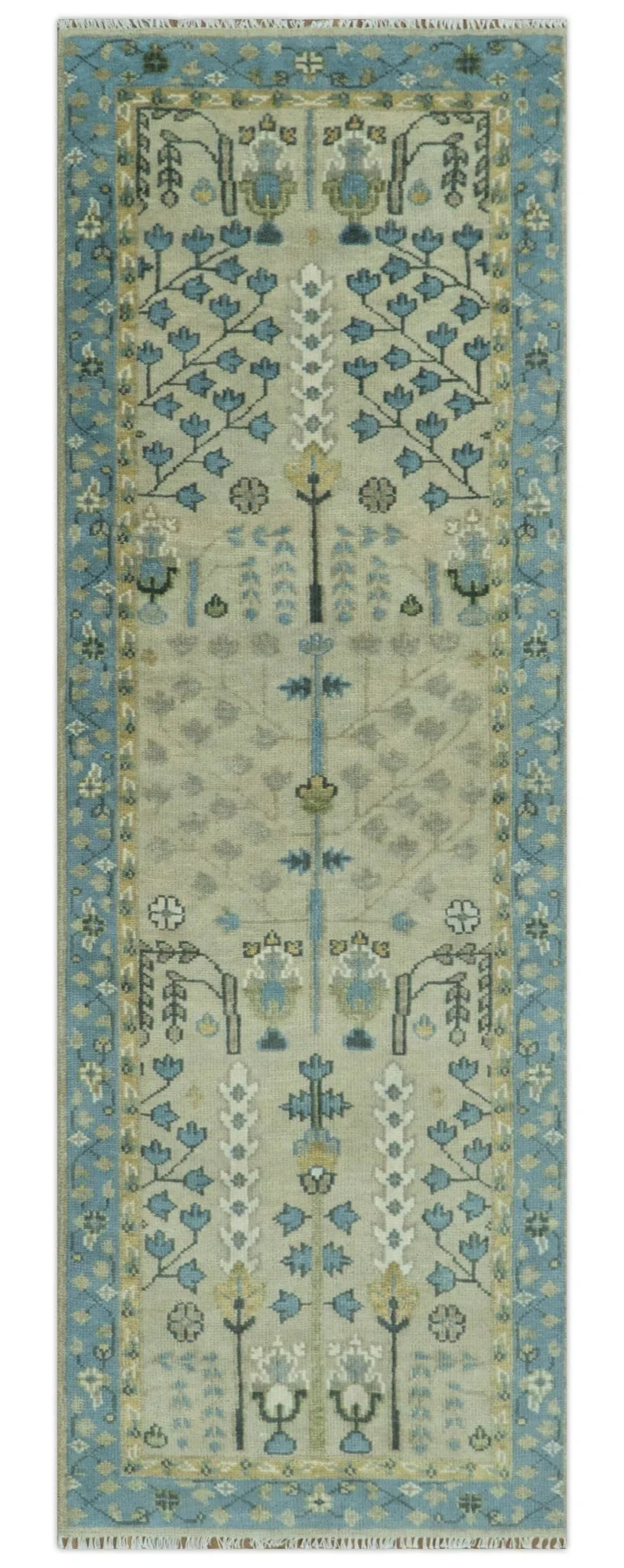 Tree of life Beige and Blue Traditional Hand Knotted Multi Size Wool Area Rug - The Rug Decor