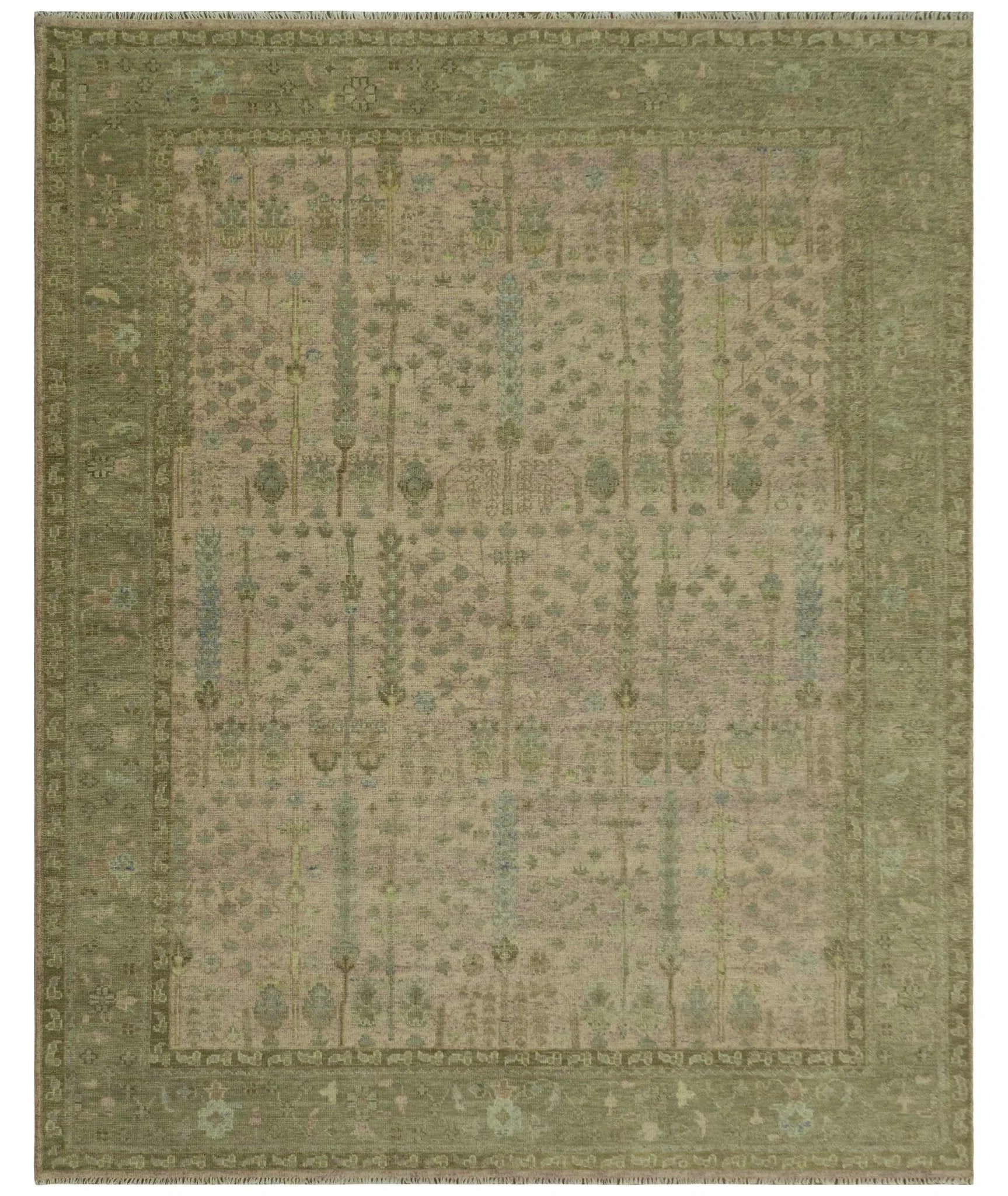 Tree of life Beige, Purple and Olive Hand Knotted Traditional Floral Custom Made wool rug - The Rug Decor