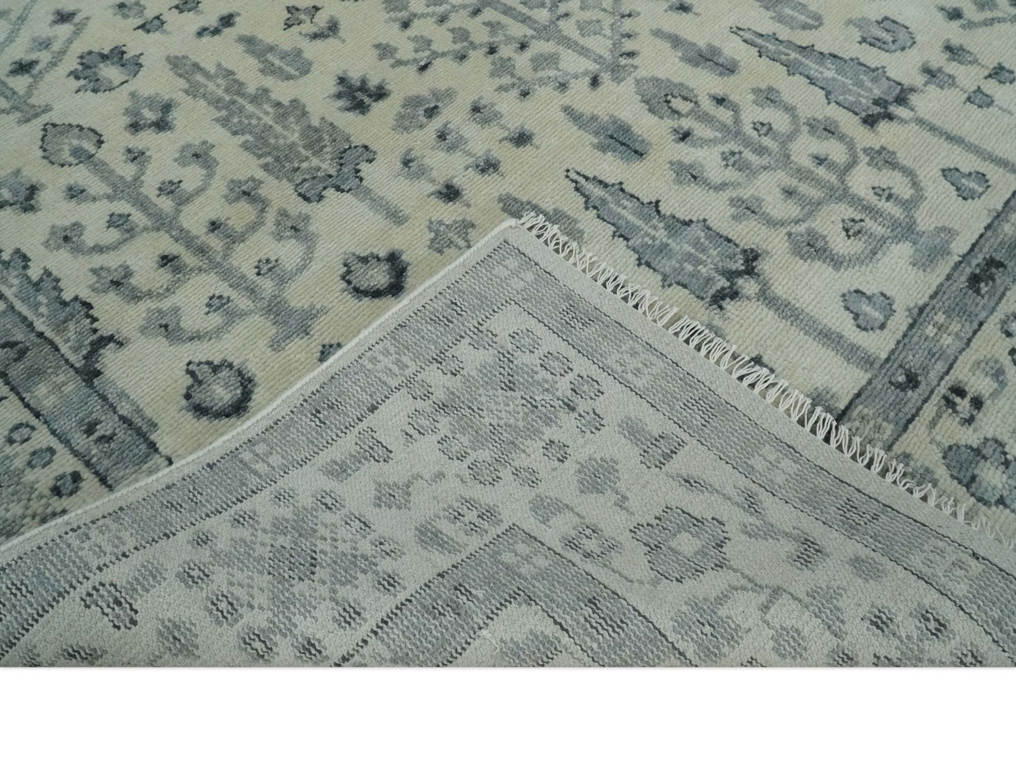 Tree of Life Hand Knotted Ivory and Charcoal Traditional Oushak Custom Made Wool Rug - The Rug Decor
