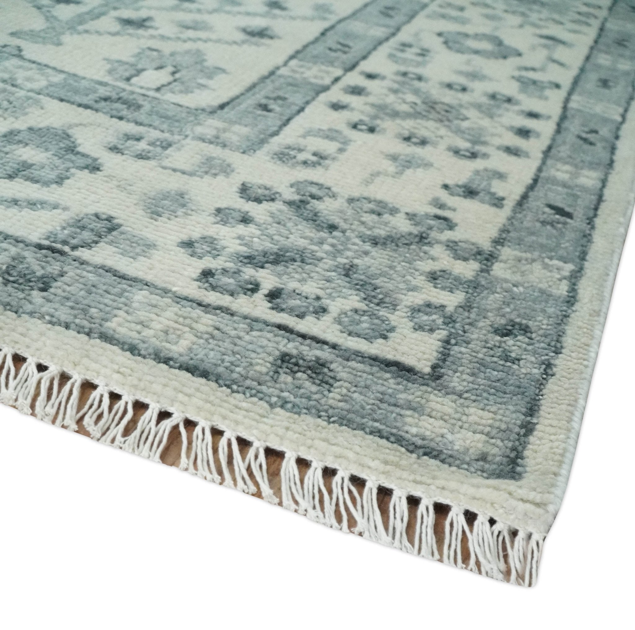 Tree of Life Hand Knotted Ivory and Charcoal Traditional Oushak Custom Made Wool Rug - The Rug Decor