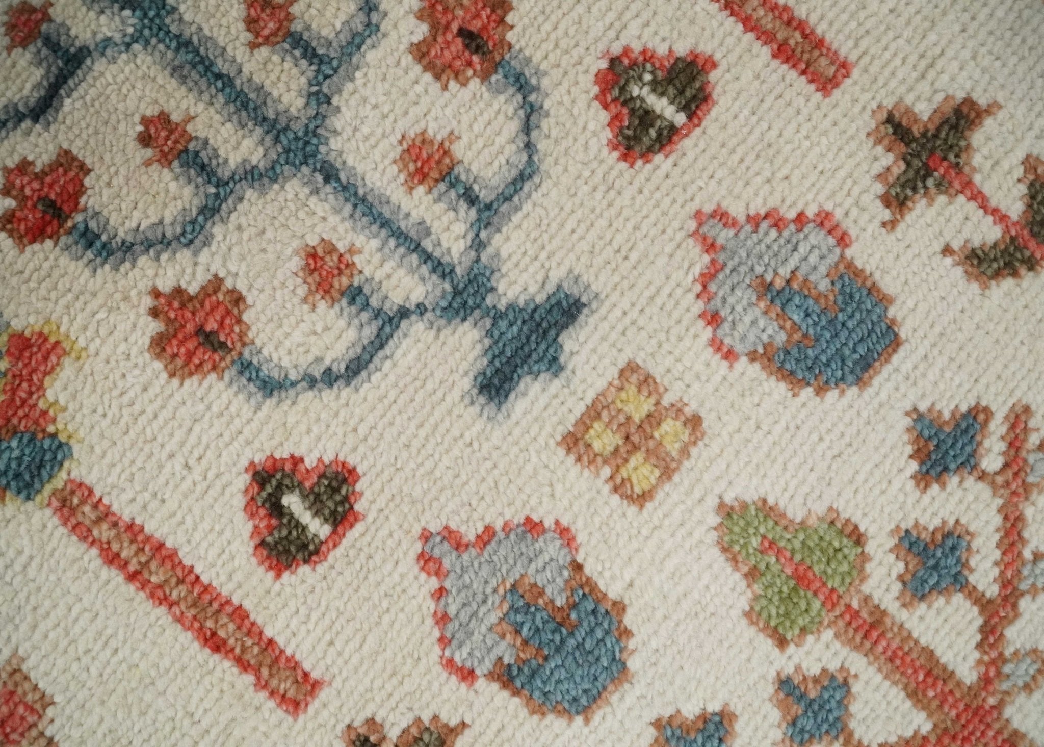 Tree of Life Hand Knotted Ivory, Brown and Rust Traditional Oushak Multi Size Wool Rug