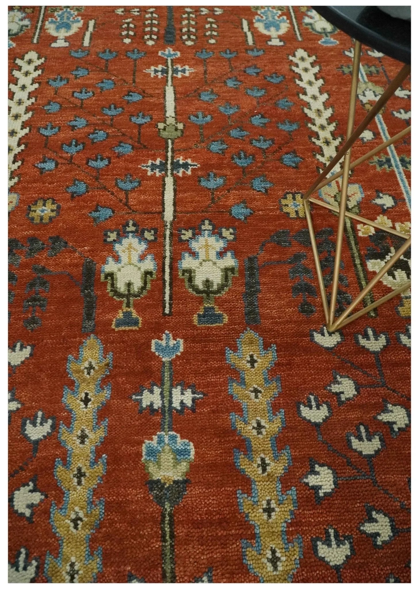 Tree of Life Rust and Ivory Traditional Hand Knotted Turkish Design Wool Area Rug - The Rug Decor