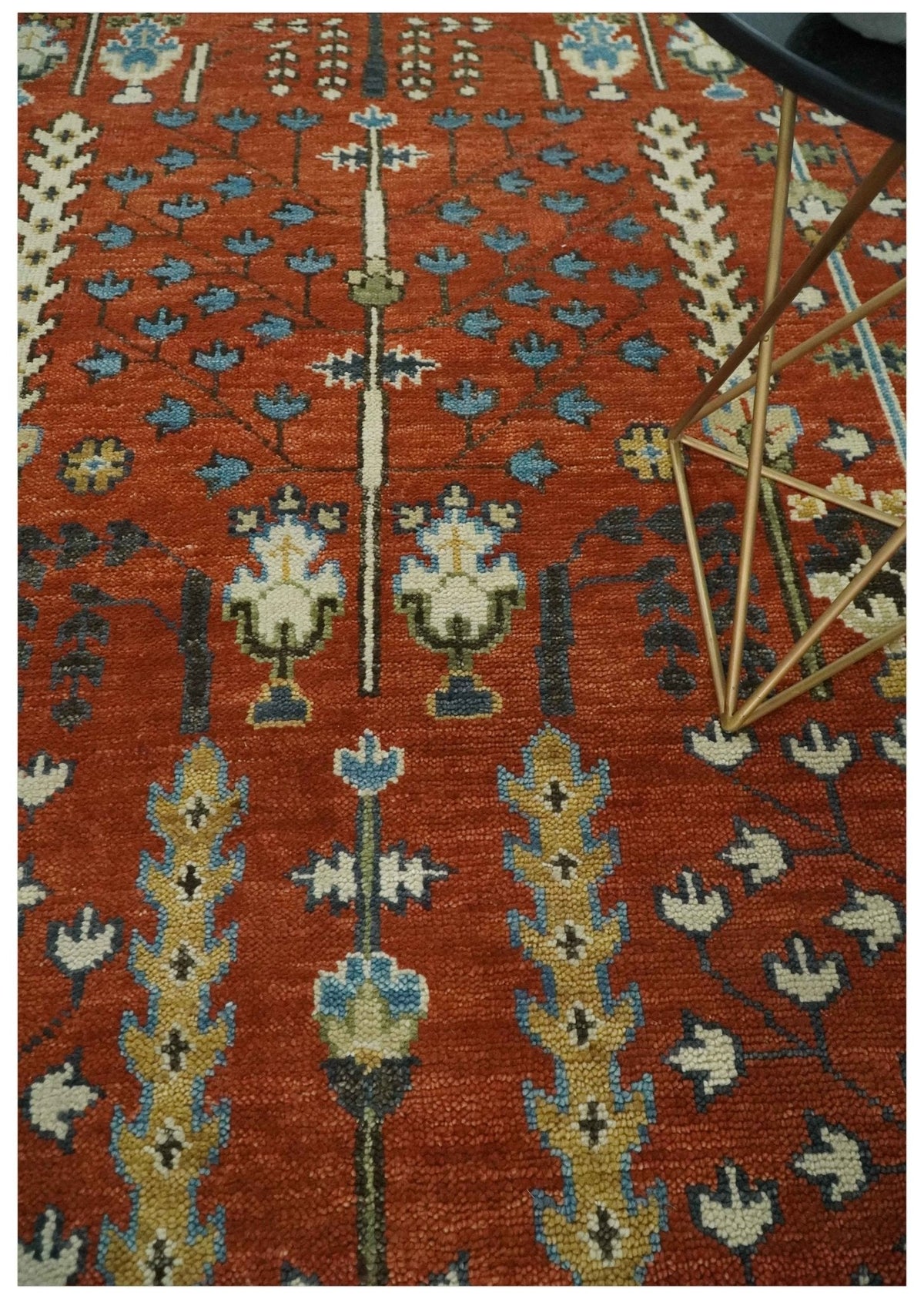 Tree of Life Rust and Ivory Traditional Hand Knotted Turkish Design Wool Area Rug