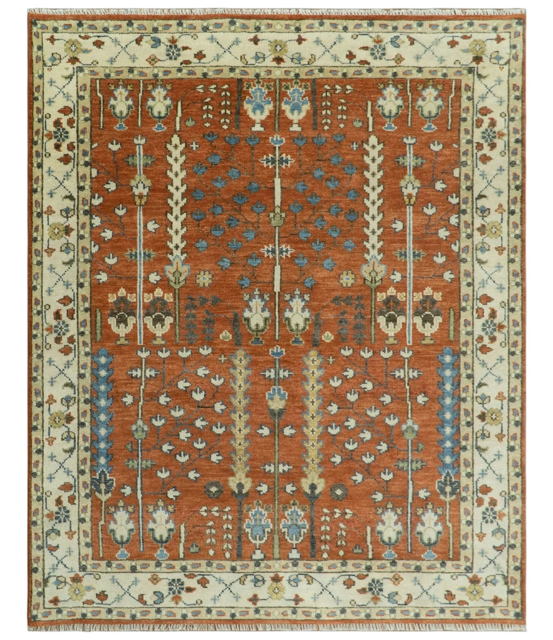 Tree of Life Rust and Ivory Traditional Hand Knotted Turkish Design Wool Area Rug - The Rug Decor