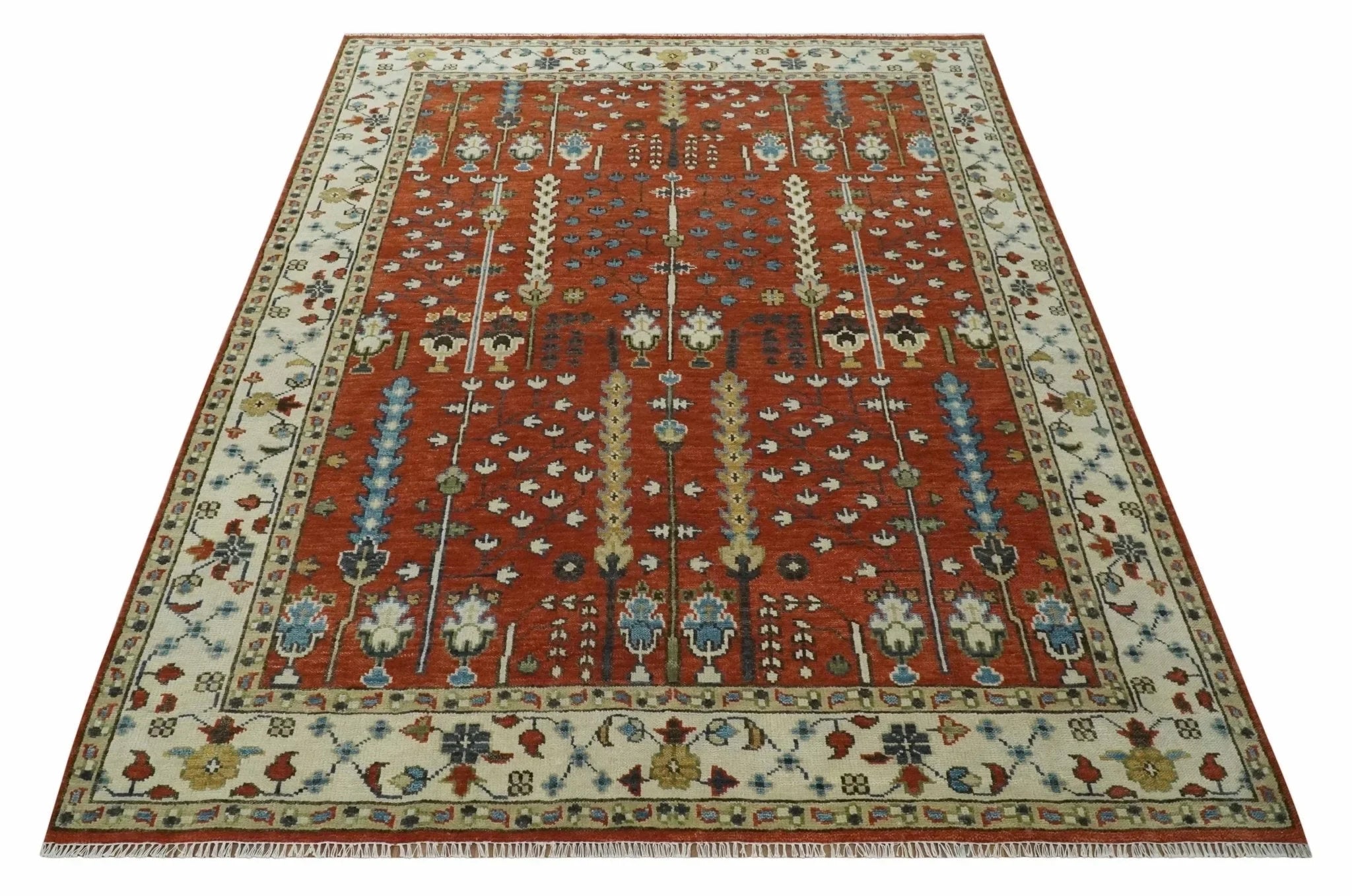 Tree of Life Rust and Ivory Traditional Hand Knotted Turkish Design Wool Area Rug - The Rug Decor