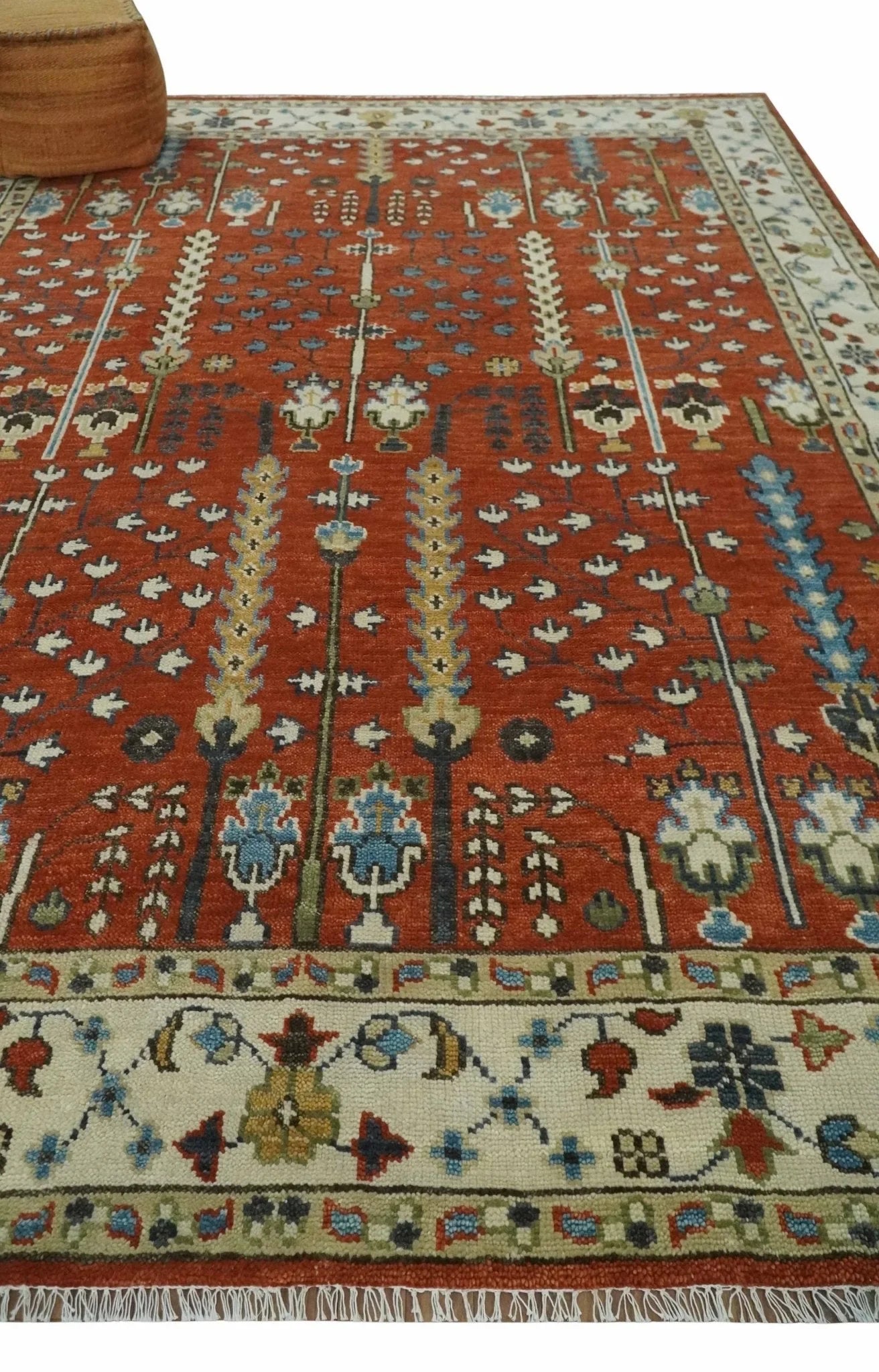 Tree of Life Rust and Ivory Traditional Hand Knotted Turkish Design Wool Area Rug - The Rug Decor