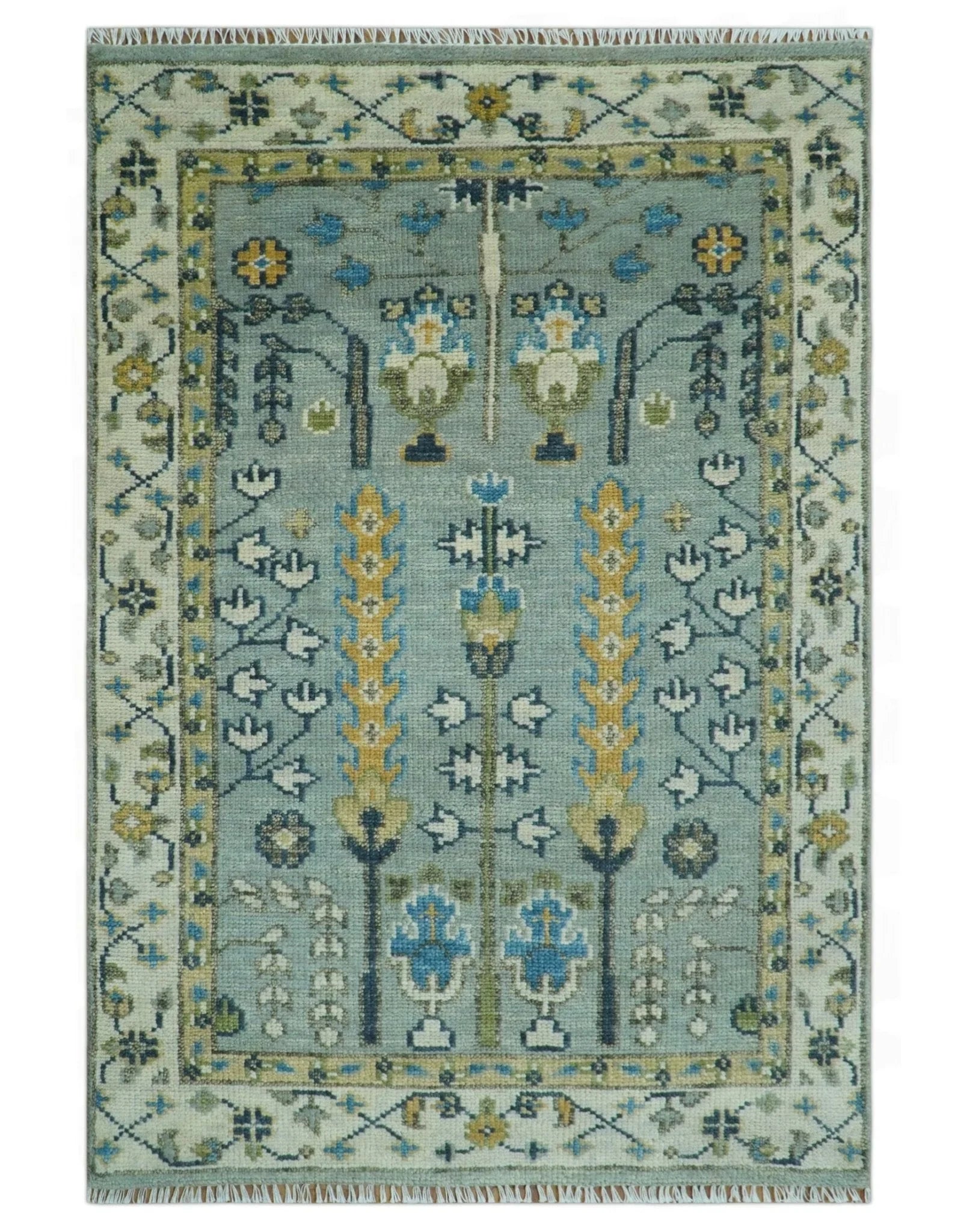 Tree of life Silver and Ivory Hand Knotted Traditional Oushak Multi Size Wool Area Rug - The Rug Decor