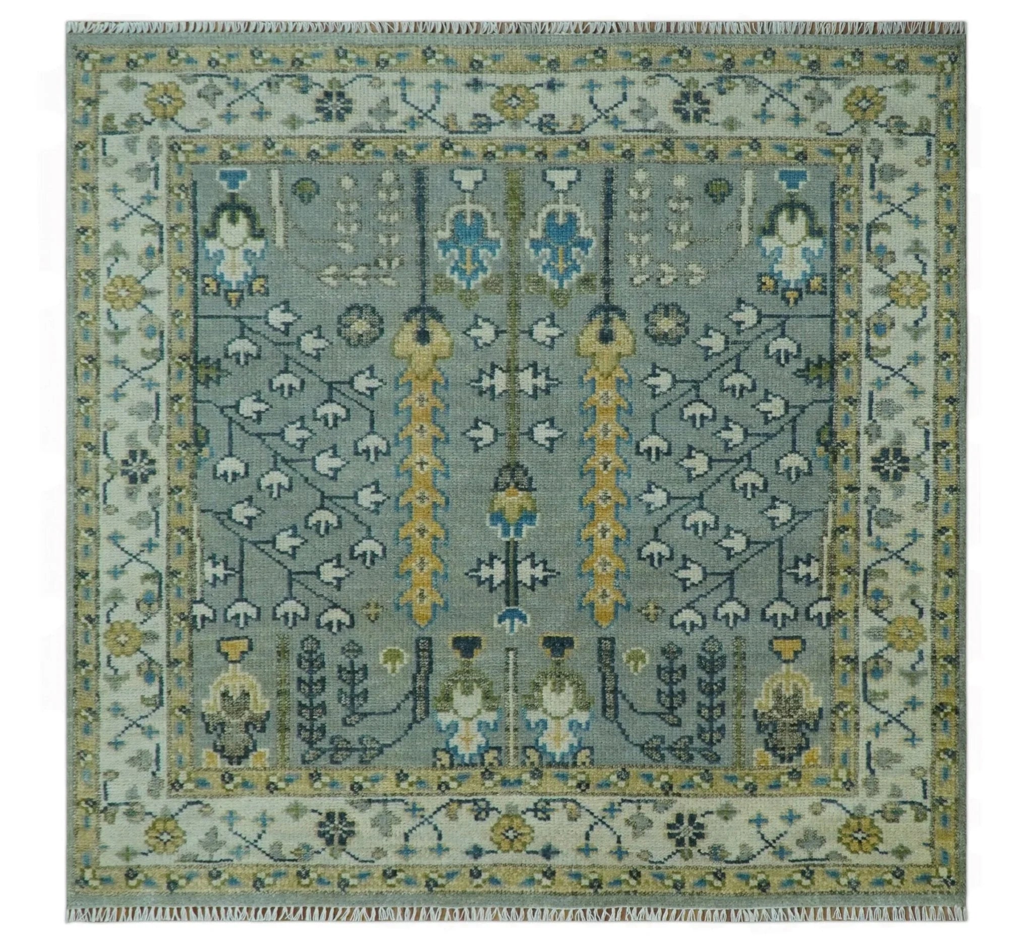 Tree of life Silver and Ivory Hand Knotted Traditional Oushak Multi Size Wool Area Rug - The Rug Decor