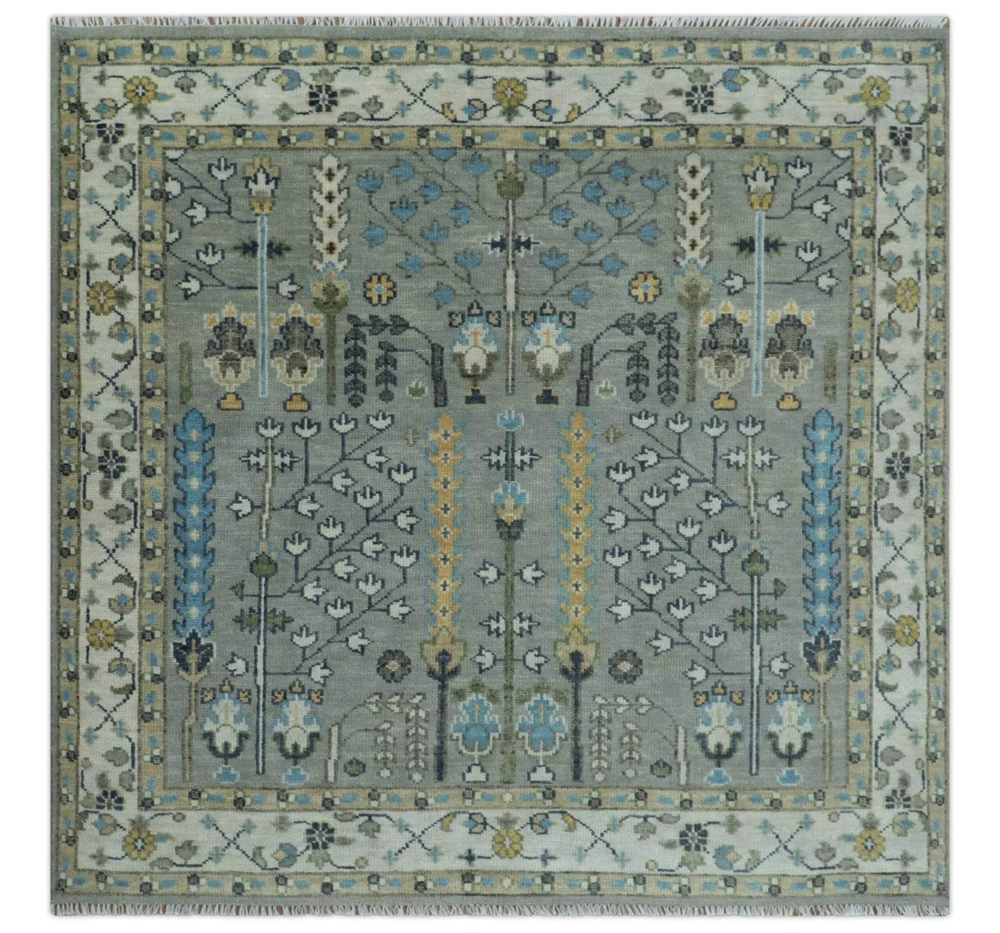 Tree of life Silver and Ivory Hand Knotted Traditional Oushak Multi Size Wool Area Rug - The Rug Decor