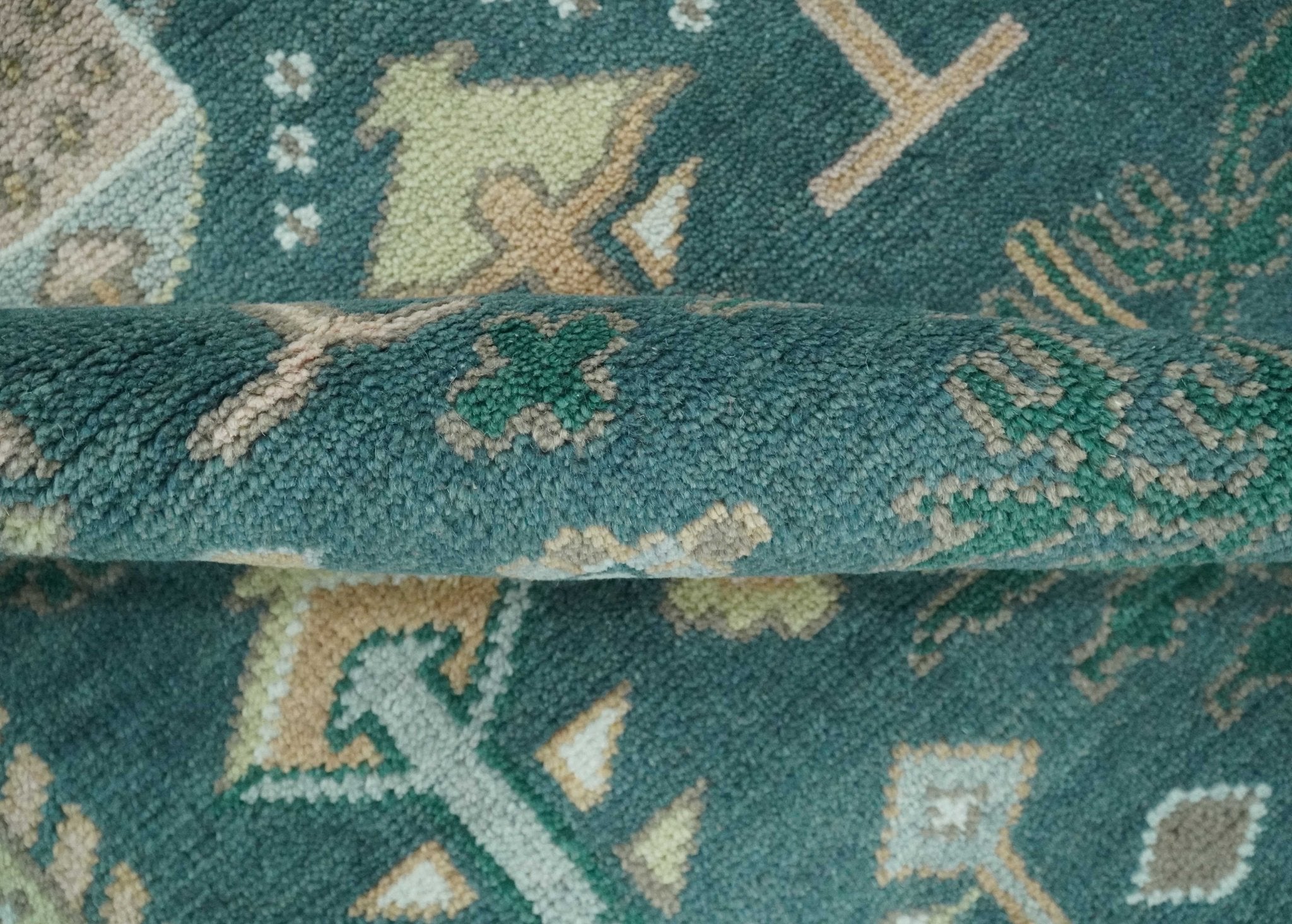 Tree of life Teal, Peach and Olive Hand Knotted Traditional Oushak Custom Made wool area Rug - The Rug Decor