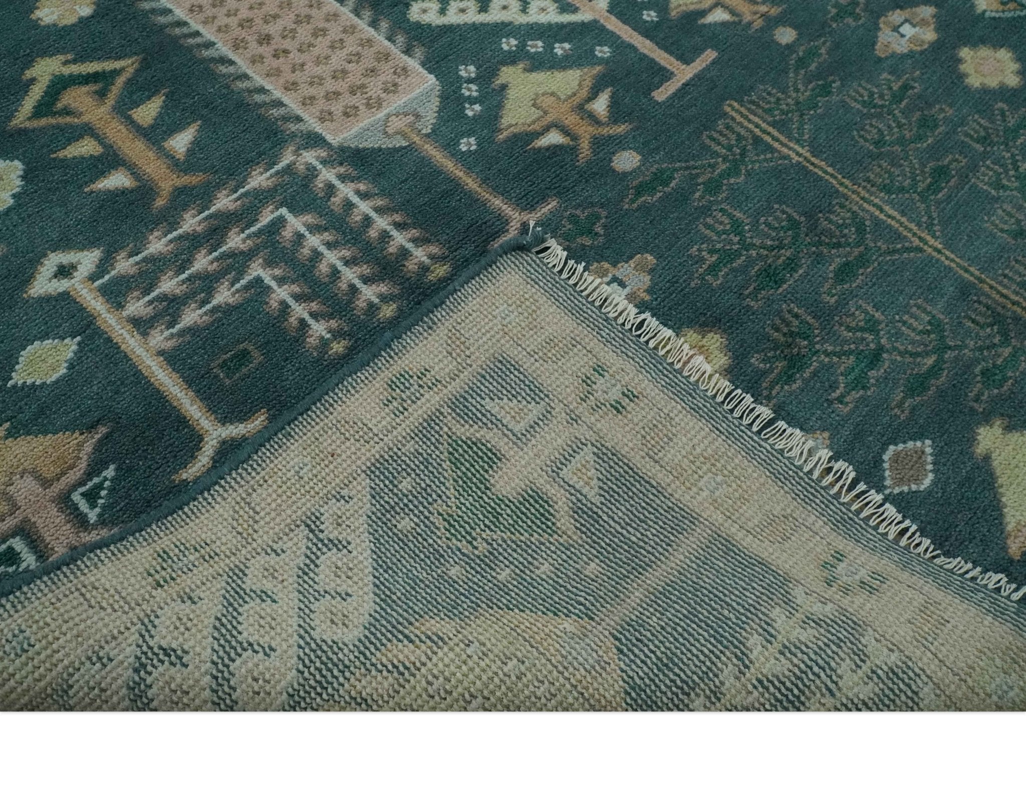 Tree of life Teal, Peach and Olive Hand Knotted Traditional Oushak Custom Made wool area Rug - The Rug Decor