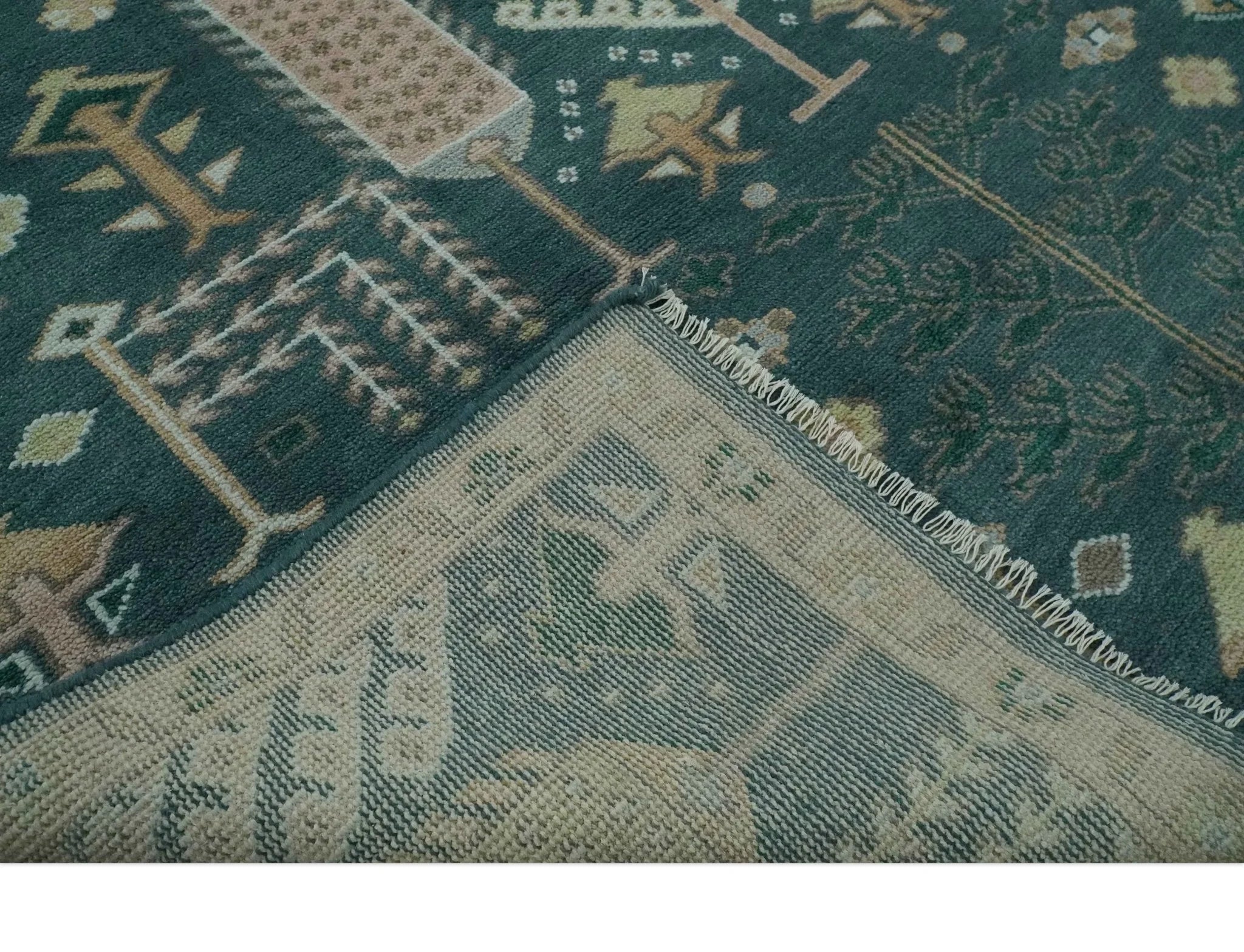 Tree of life Teal, Peach and Olive Hand Knotted Traditional Oushak Custom Made wool area Rug - The Rug Decor