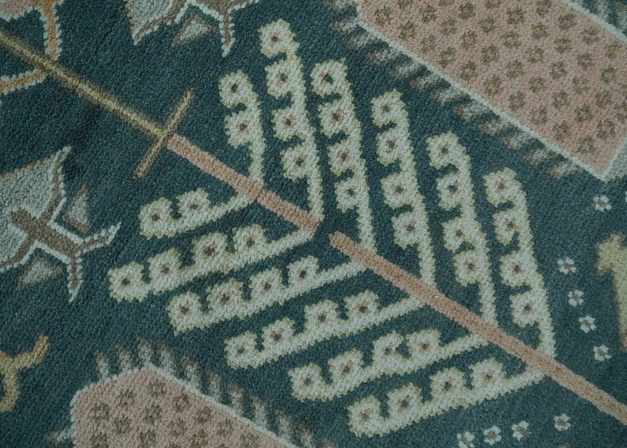 Tree of life Teal, Peach and Olive Hand Knotted Traditional Oushak Custom Made wool area Rug - The Rug Decor