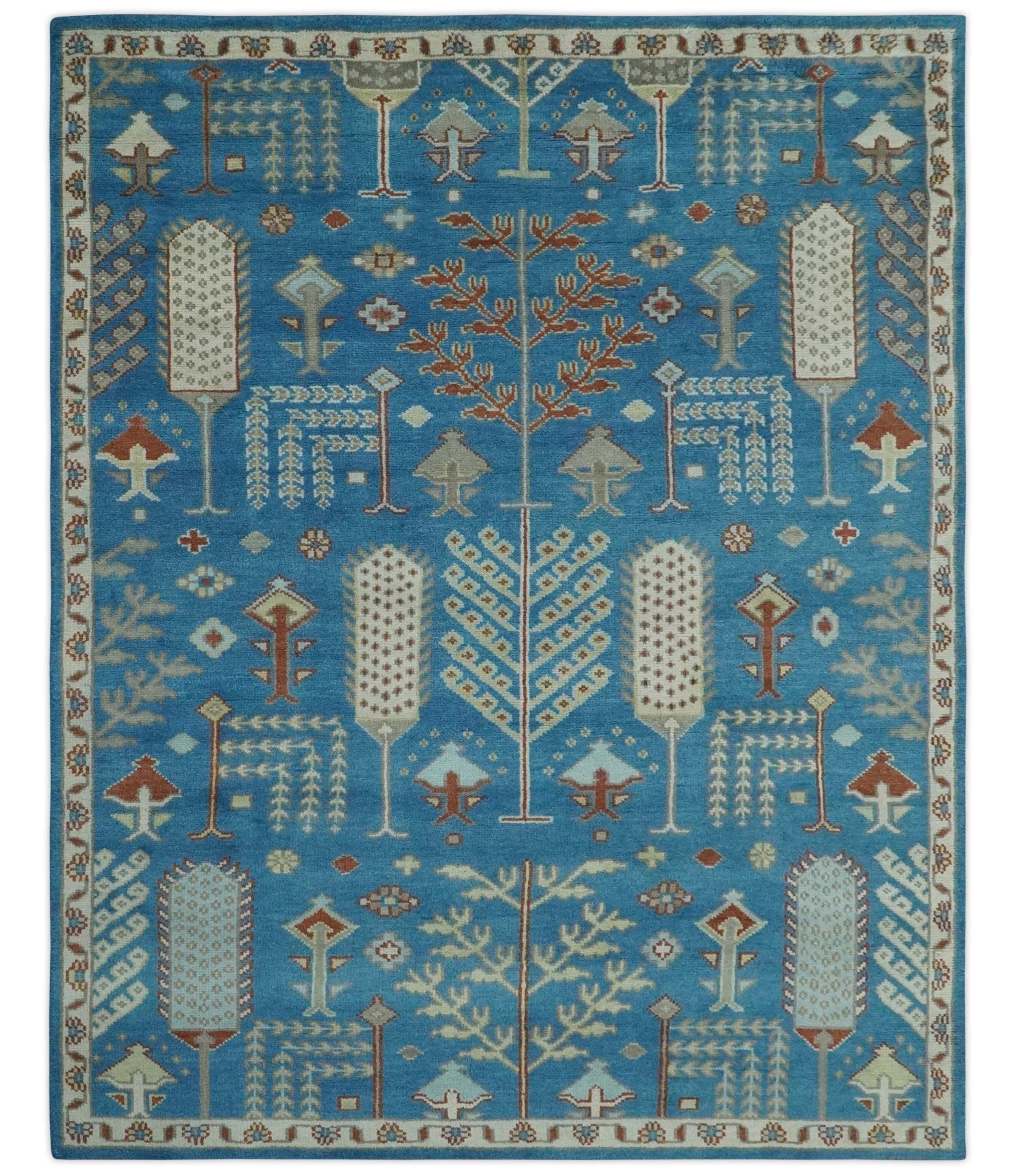 Tree of life Traditional Floral Blue, Ivory and Brown Hand Knotted Custom Made Wool Area Rug - The Rug Decor