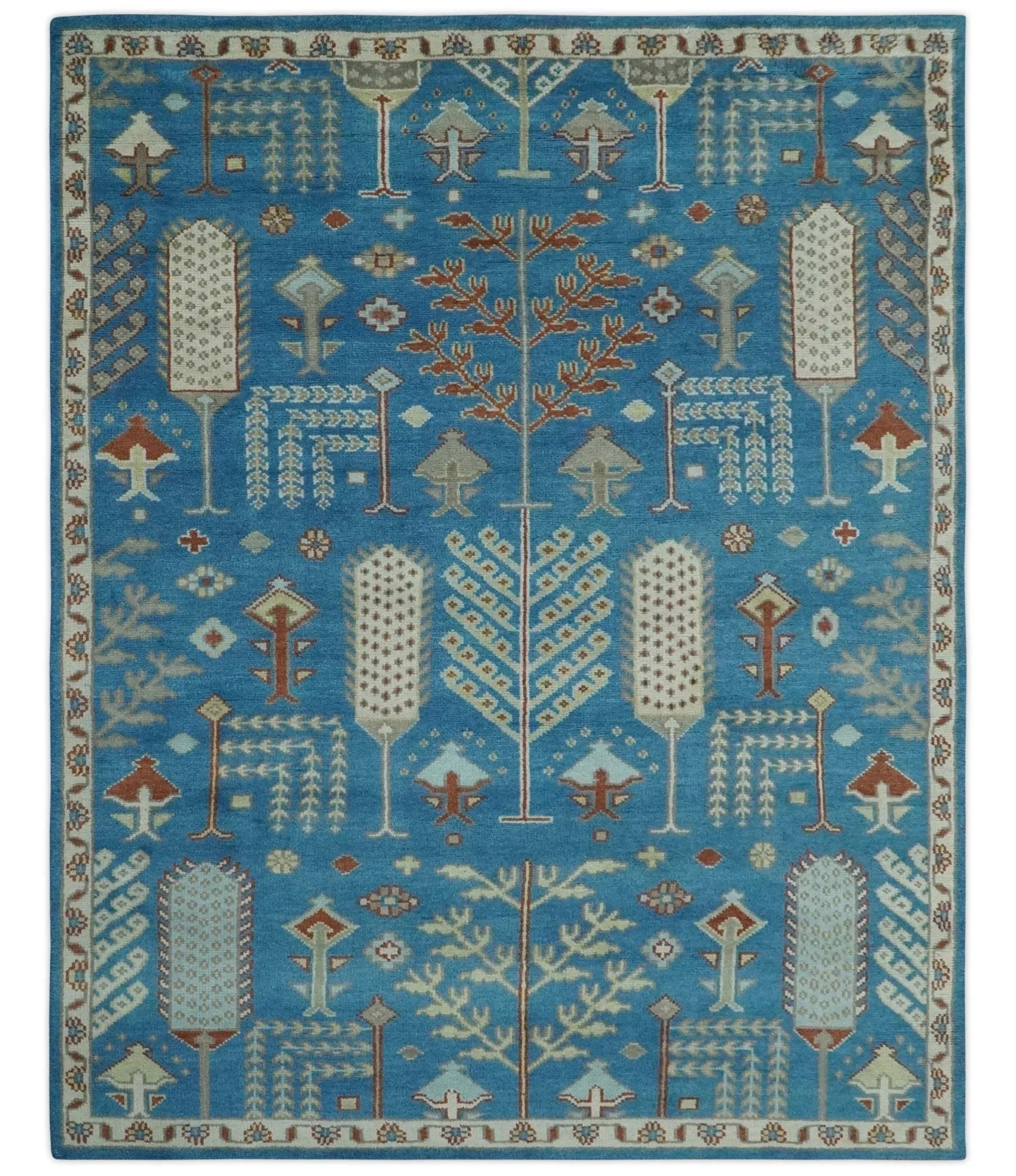 Tree of life Traditional Floral Blue, Ivory and Brown Hand Knotted Custom Made Wool Area Rug - The Rug Decor