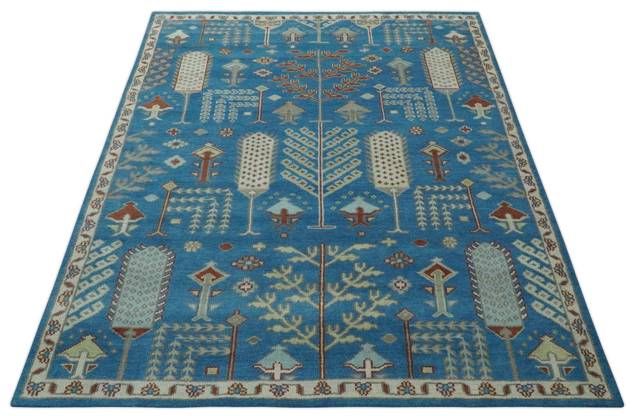 Tree of life Traditional Floral Blue, Ivory and Brown Hand Knotted Custom Made Wool Area Rug - The Rug Decor