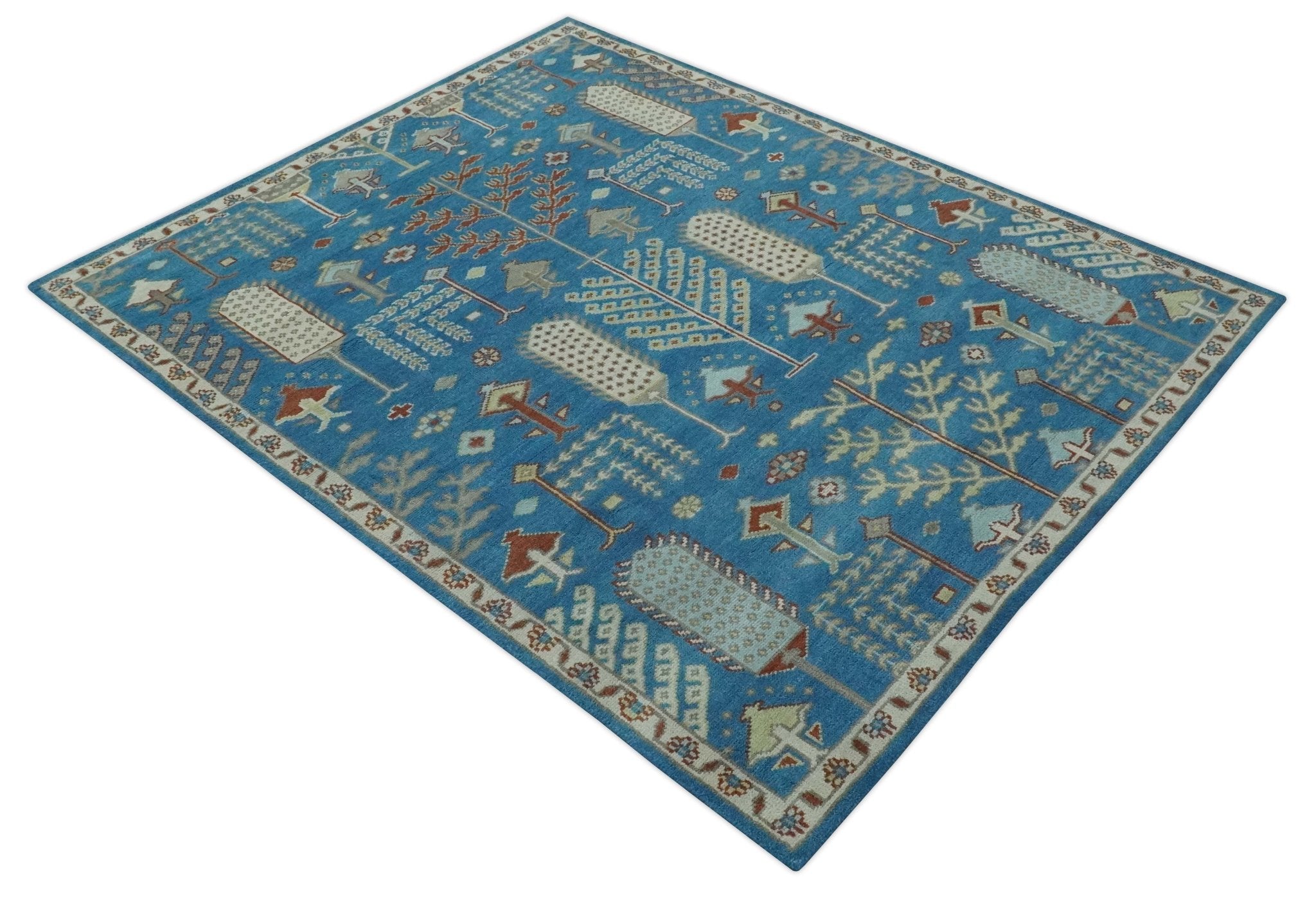 Tree of life Traditional Floral Blue, Ivory and Brown Hand Knotted Custom Made Wool Area Rug - The Rug Decor