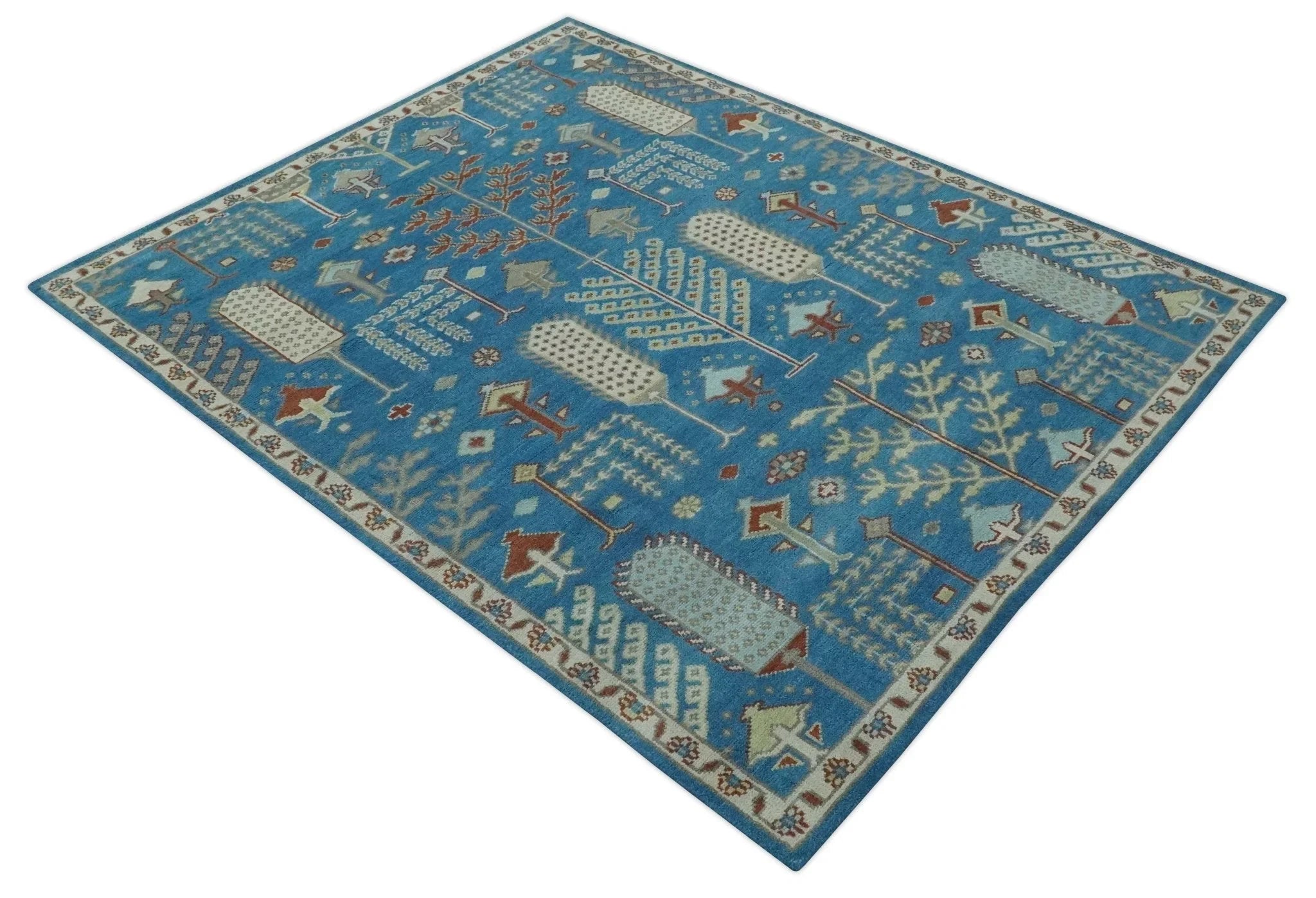 Tree of life Traditional Floral Blue, Ivory and Brown Hand Knotted Custom Made Wool Area Rug - The Rug Decor