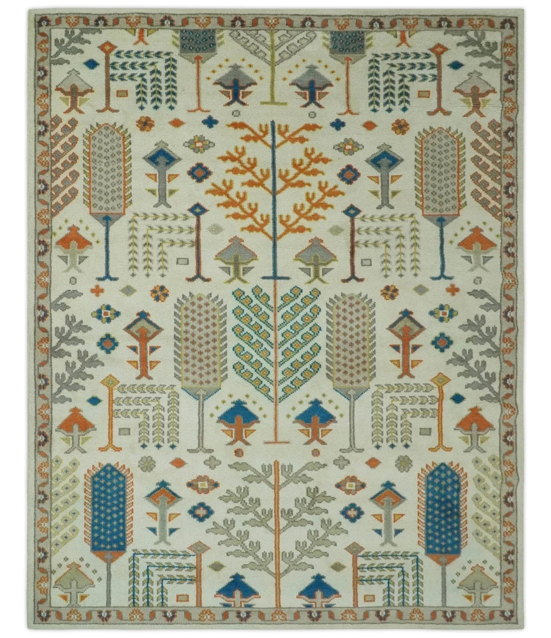 Tree of life Traditional Floral Ivory, Blue and Rust Hand Knotted Multi Size Wool Area Rug - The Rug Decor