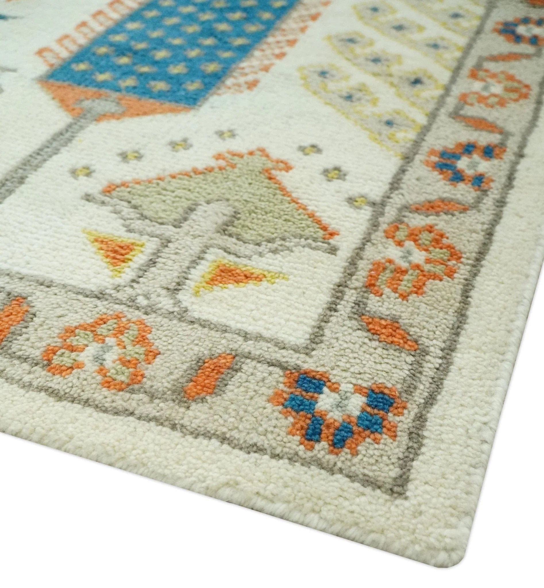 Tree of life Traditional Floral Ivory, Blue and Rust Hand Knotted Multi Size Wool Area Rug - The Rug Decor