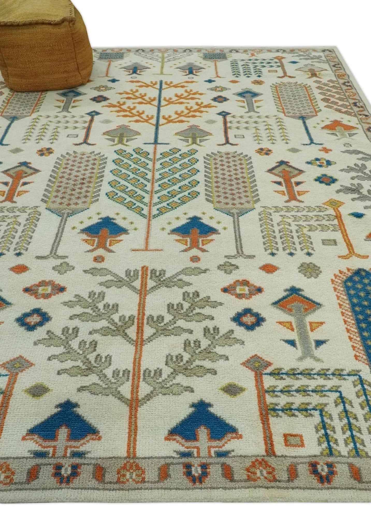 Tree of life Traditional Floral Ivory, Blue and Rust Hand Knotted Multi Size Wool Area Rug - The Rug Decor