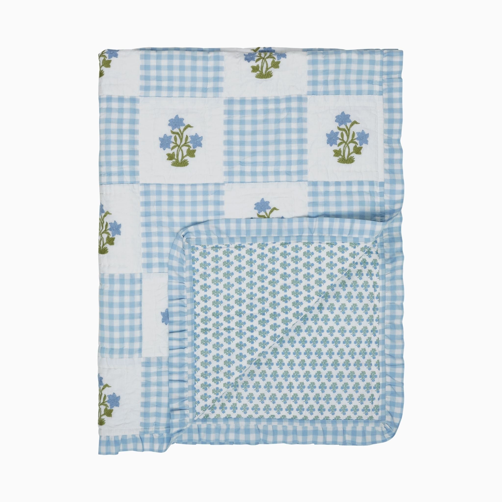 Dorothy Blue Embroidered Quilted Throw Blanket