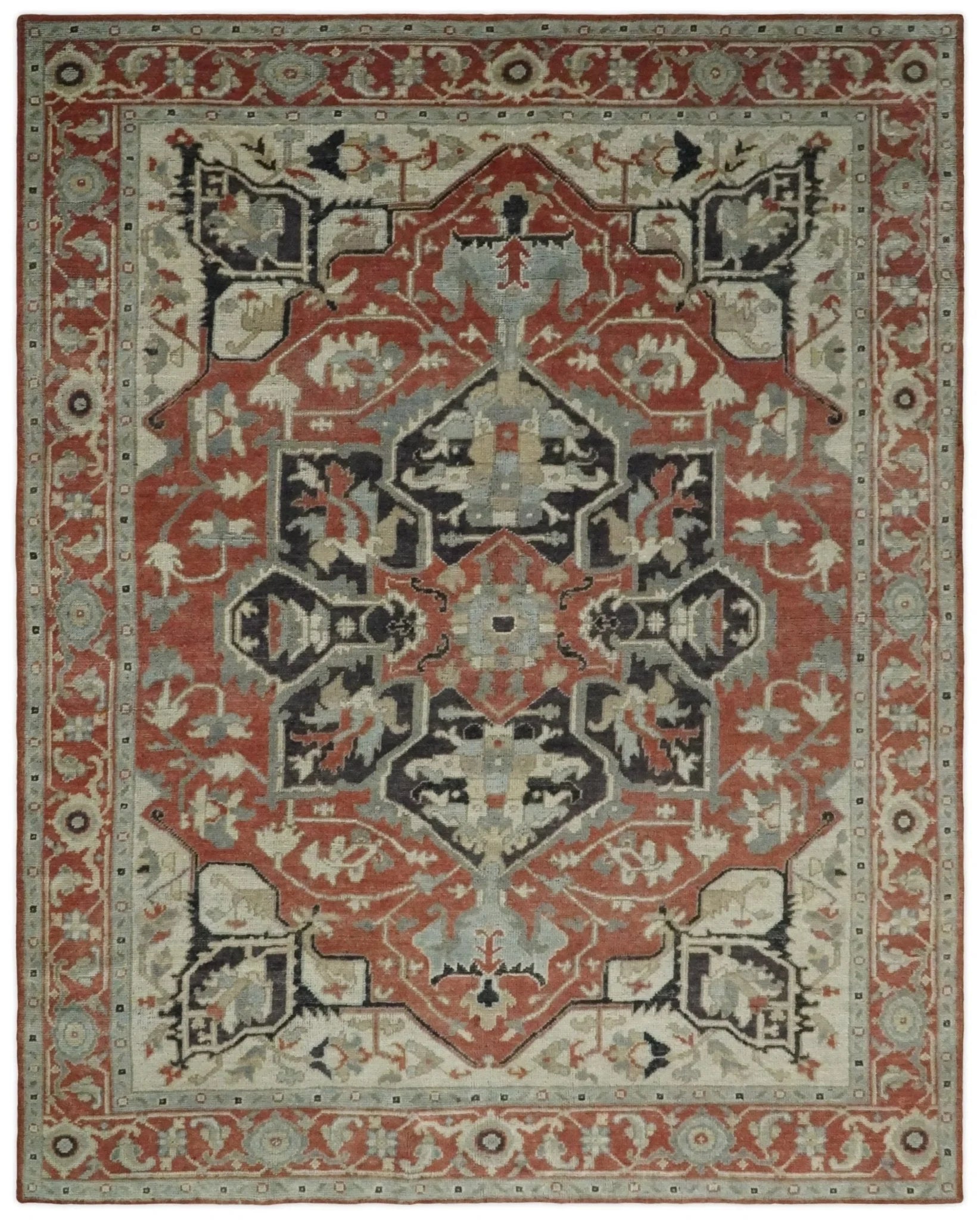 Turkish Hand Knotted Antique 8x10 Rust and Beige Traditional Persian Area Rug | TRD2375 - The Rug Decor