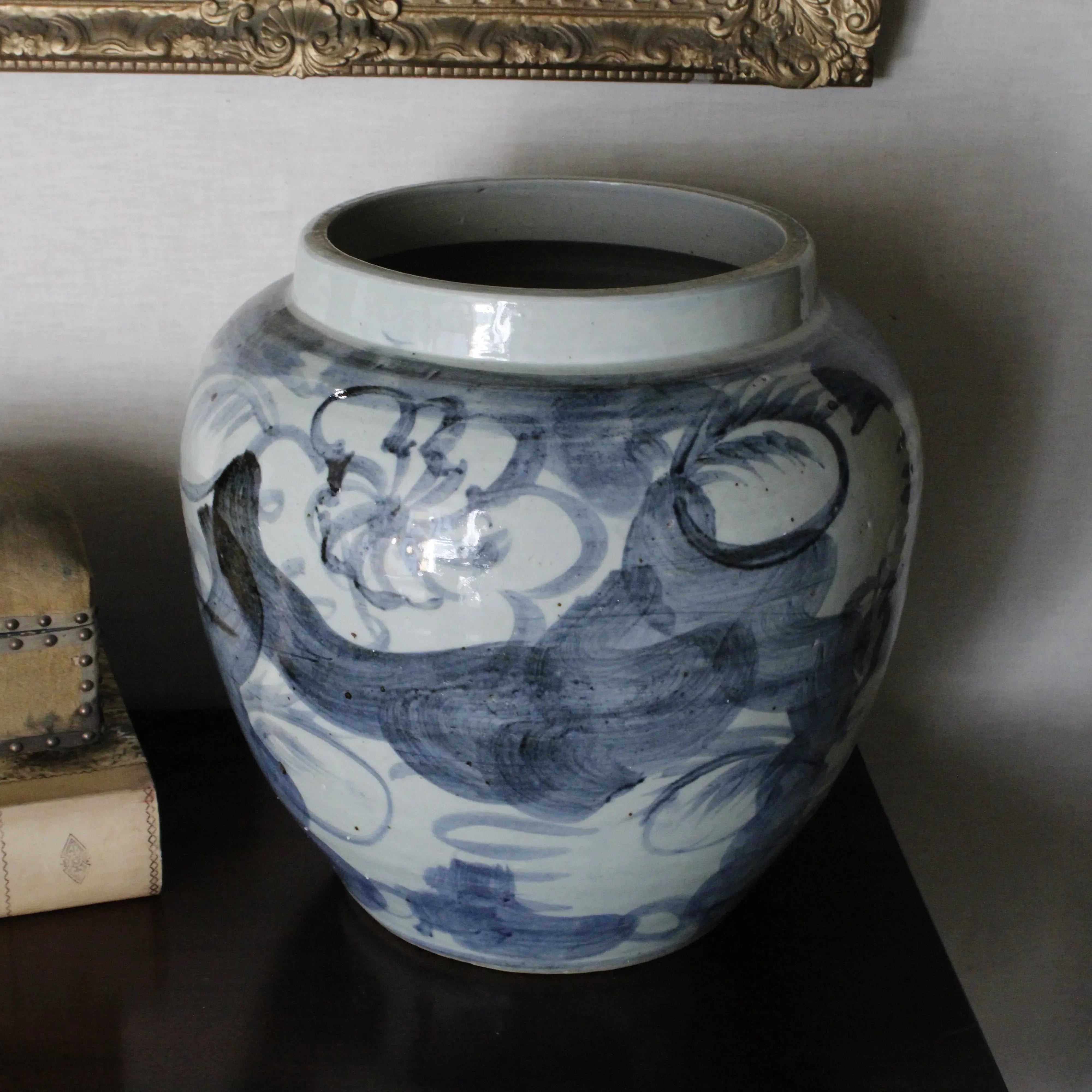 Blue and White Porcelain Twisted Flower Wide Open Top Jar - The Mayfair Hall