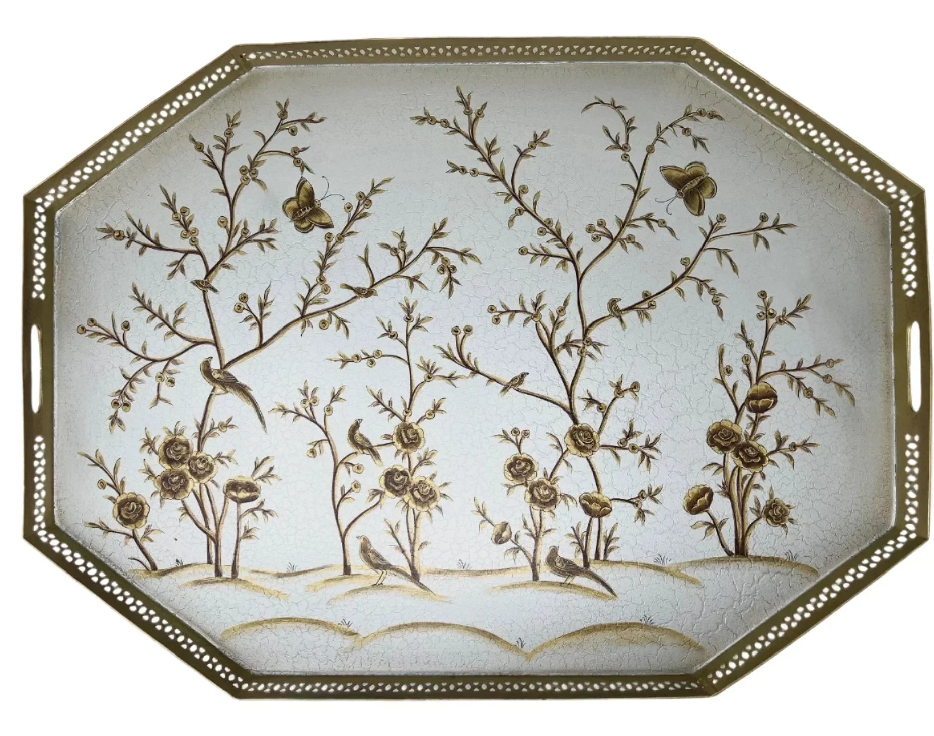 Pewter Octagon Tray with Gold Table - The Mayfair Hall