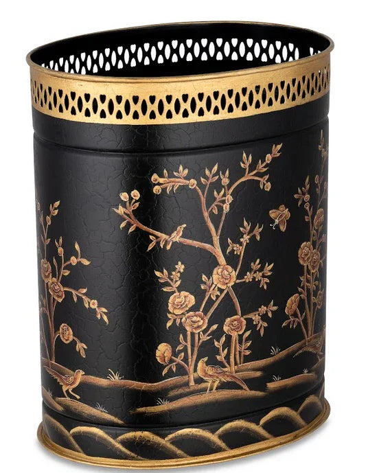 Black & Gold Oval Pierced Wastepaper Basket - The Mayfair Hall