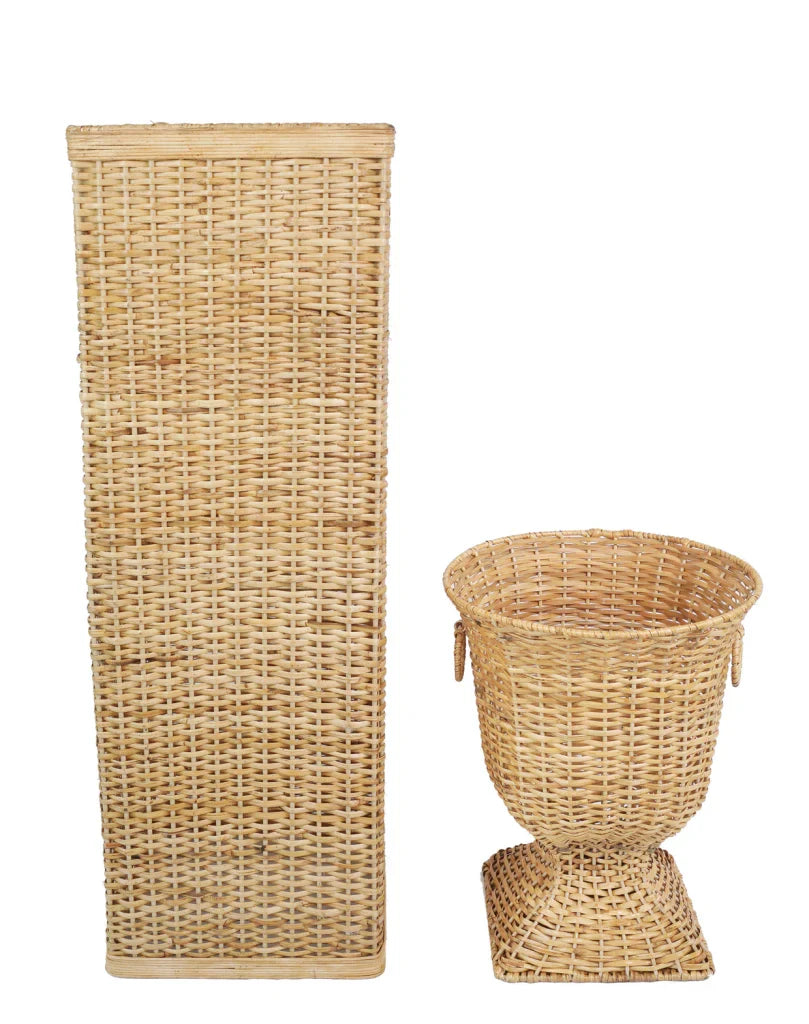 Square Wicker Urn and Pedestal