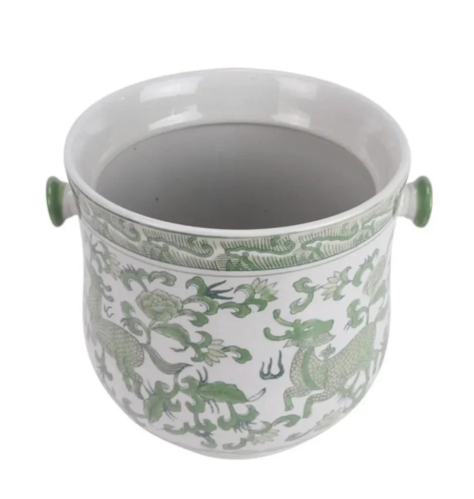 Green & White Bamboo Handle Ice Bucket - The Mayfair Hall