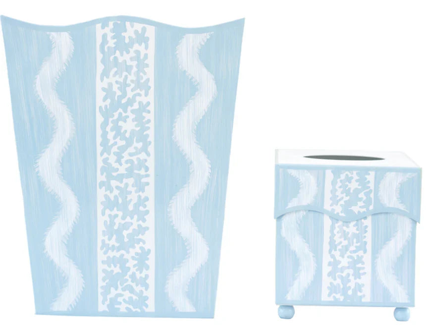 Blue Ikat Wastepaper Basket & Tissue