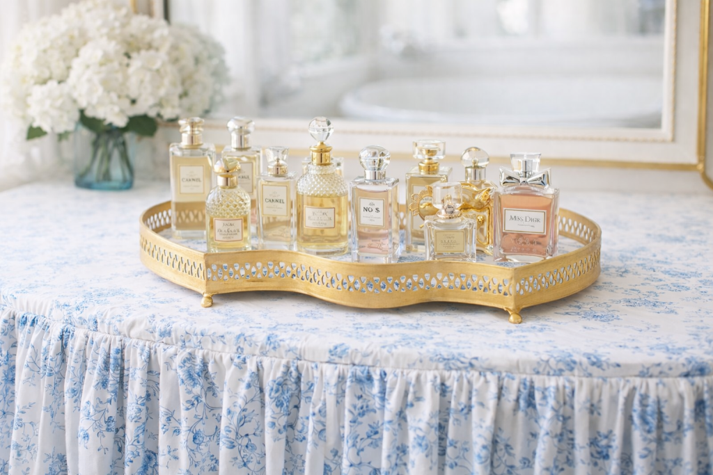 IVORY & BLUE SCALLOPED VANITY TRAY